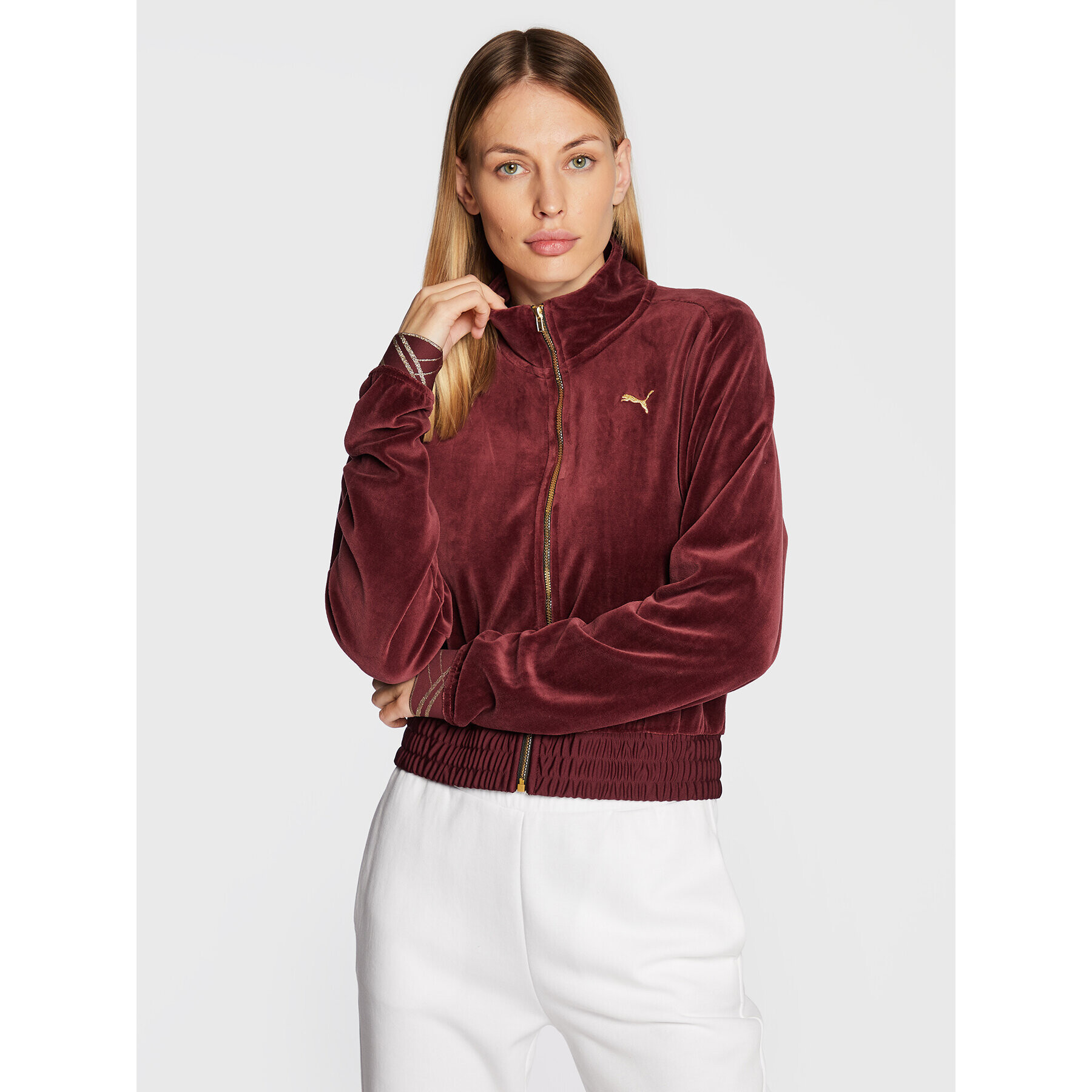 Puma Суитшърт Deco Glam Velour 522254 Бордо Relaxed Fit - Pepit.bg