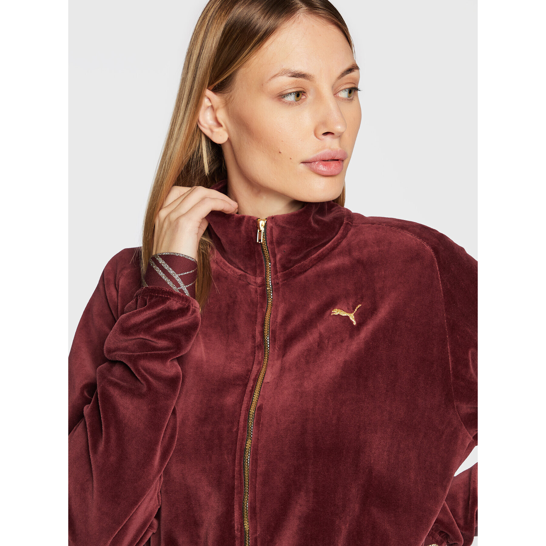 Puma Суитшърт Deco Glam Velour 522254 Бордо Relaxed Fit - Pepit.bg