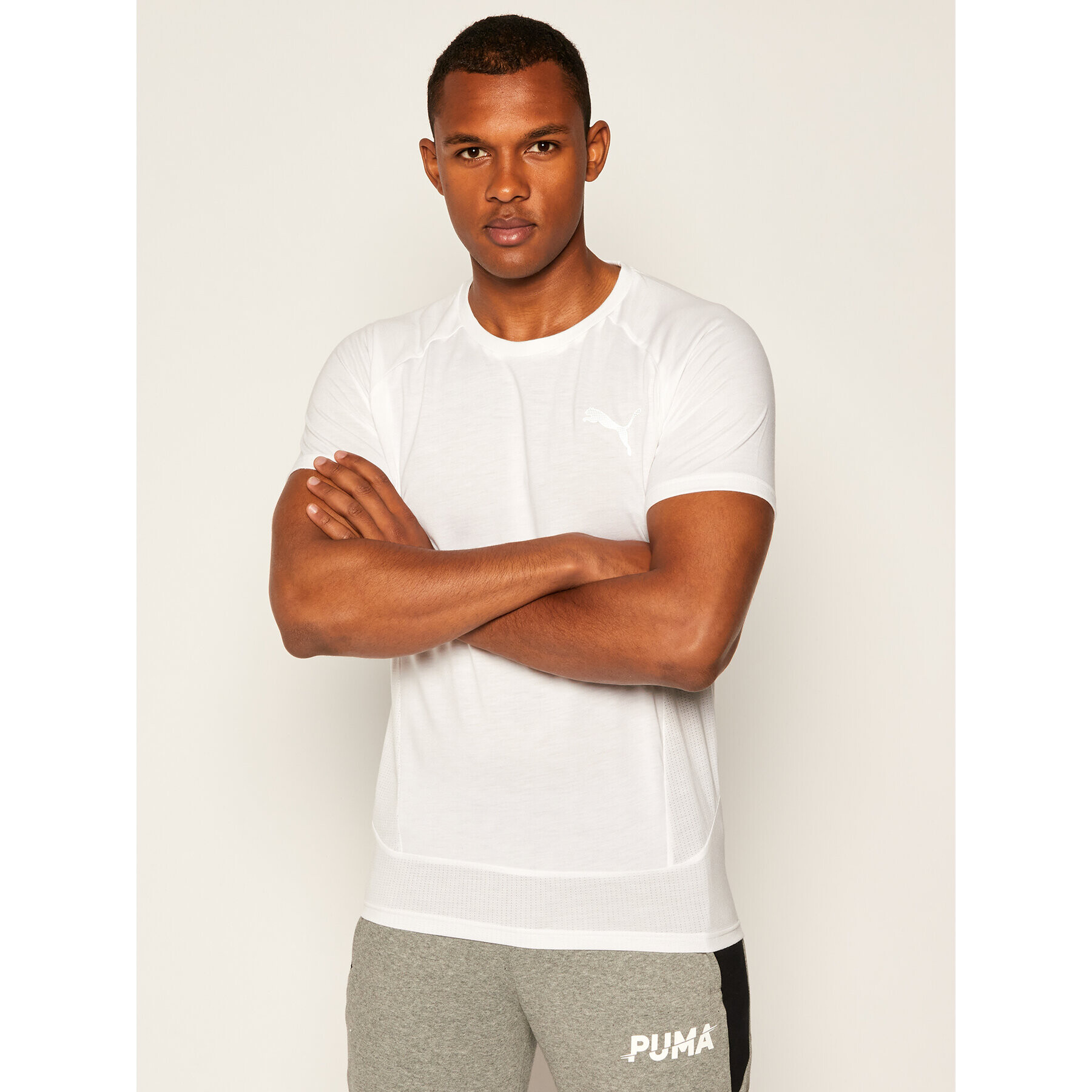 Puma Тениска от техническо трико Evostripe Tee 583462 Бял Slim Fit - Pepit.bg