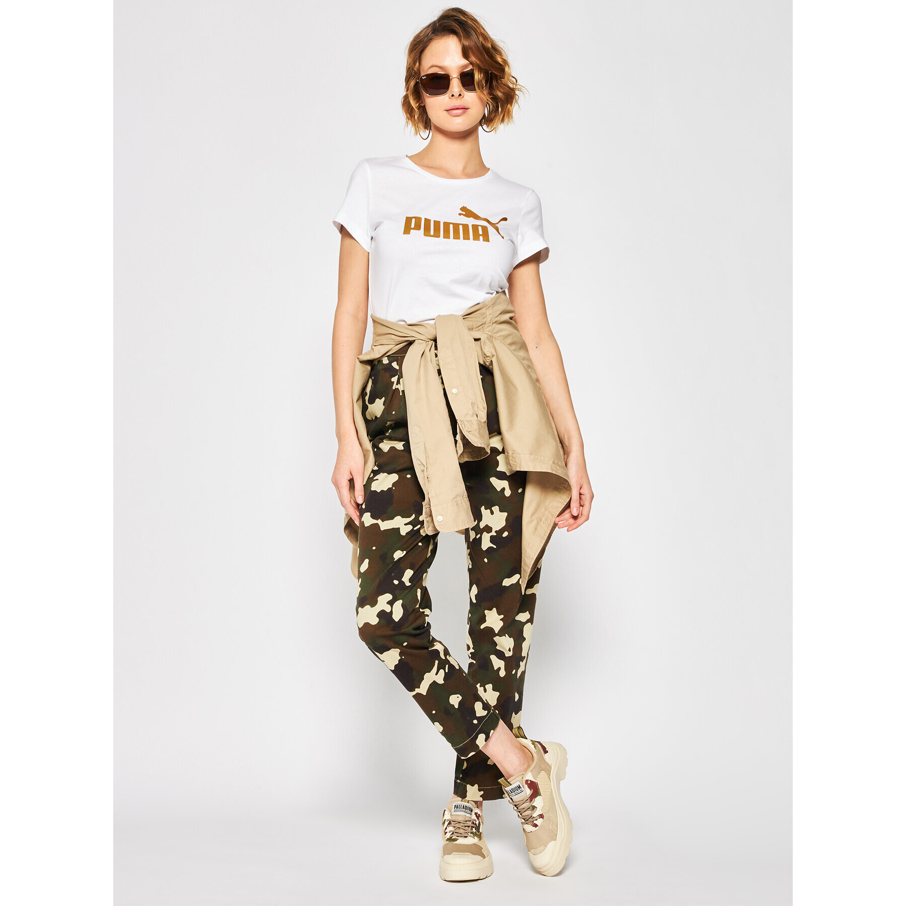 Puma Тишърт Ess + Mettallic Tee 582407 Бял Regular Fit - Pepit.bg