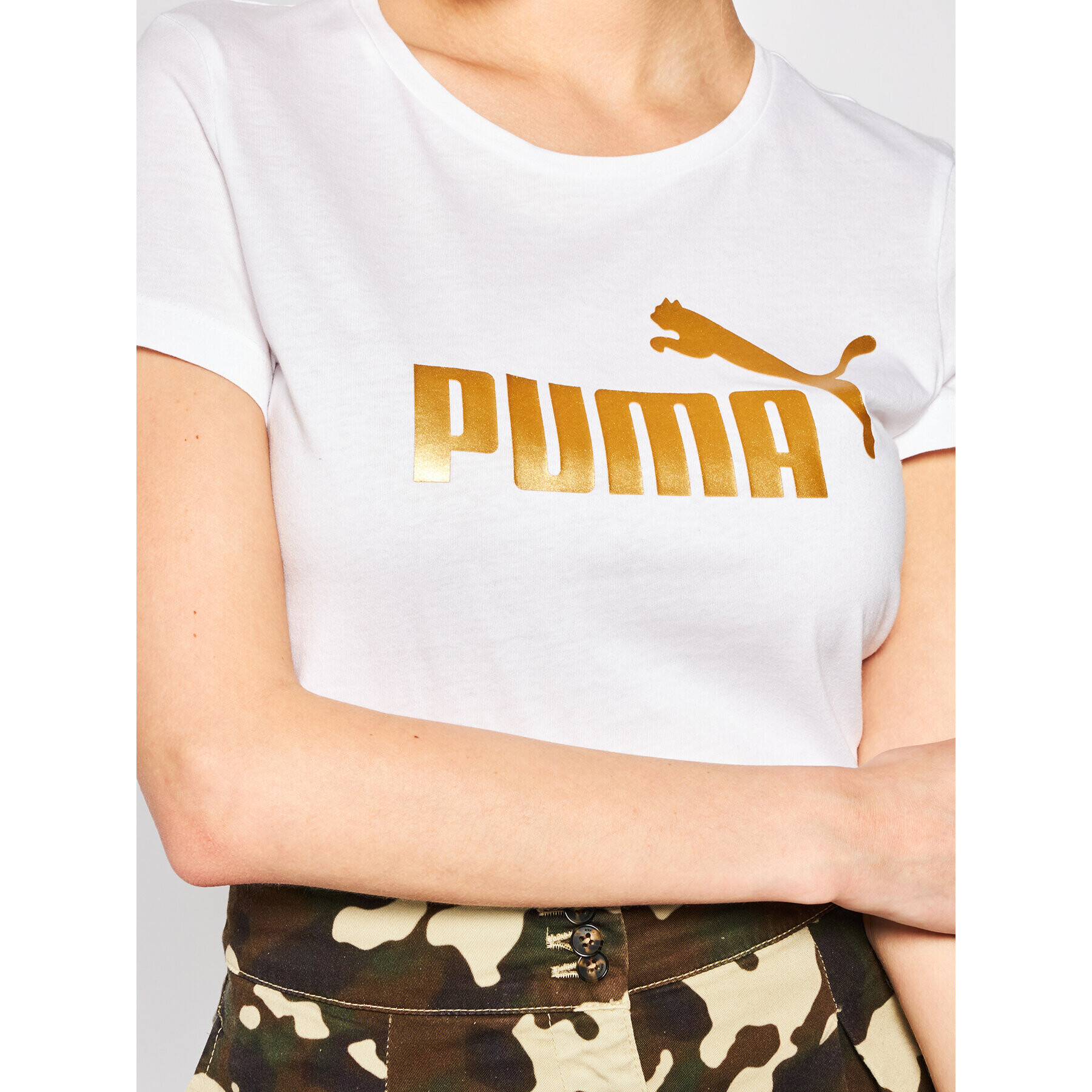 Puma Тишърт Ess + Mettallic Tee 582407 Бял Regular Fit - Pepit.bg