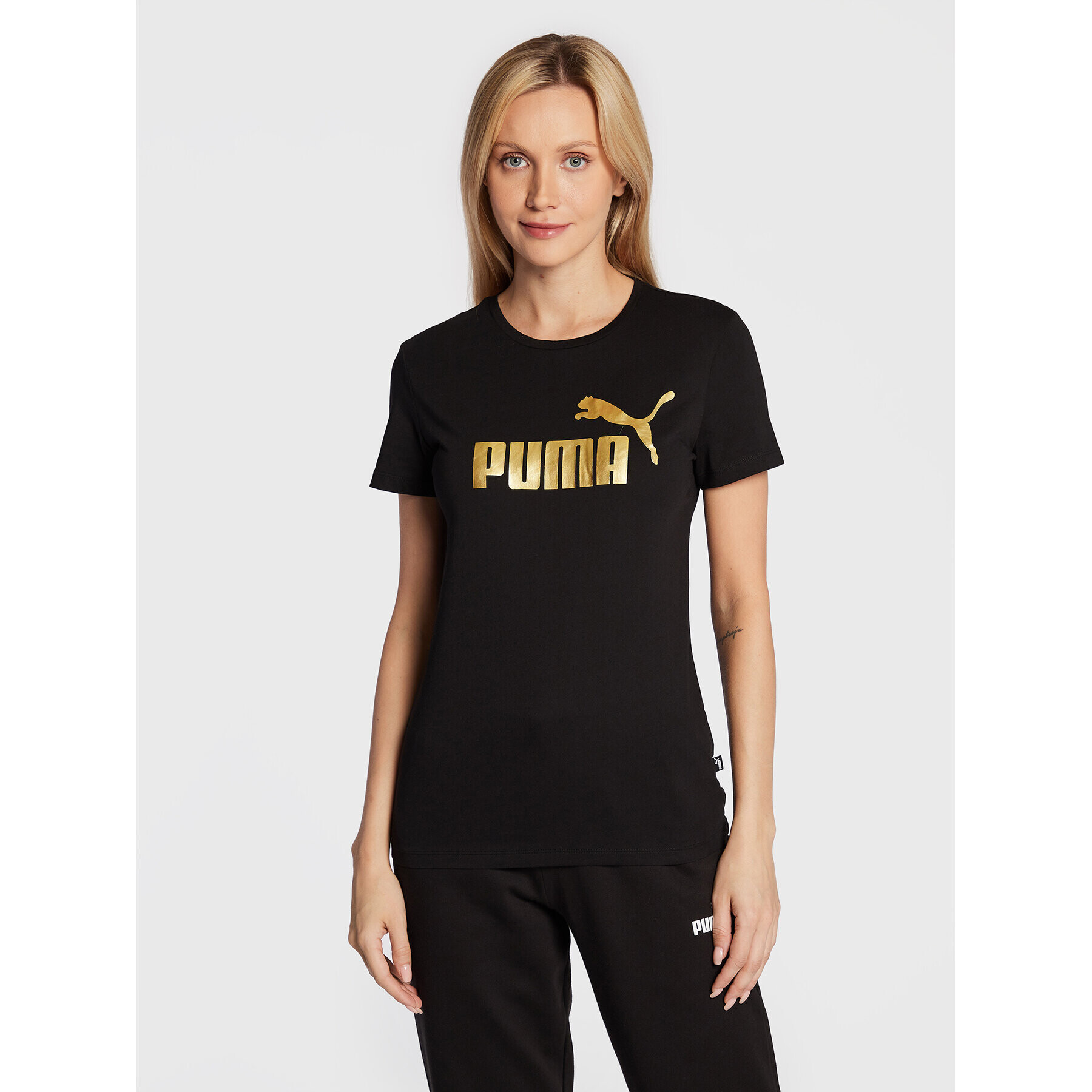 Puma Тишърт Essentials+ Metallic Logo 848303 Черен Regular Fit - Pepit.bg