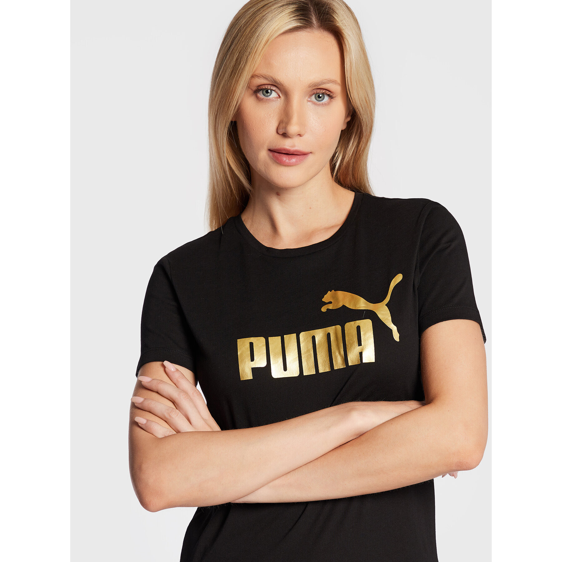 Puma Тишърт Essentials+ Metallic Logo 848303 Черен Regular Fit - Pepit.bg