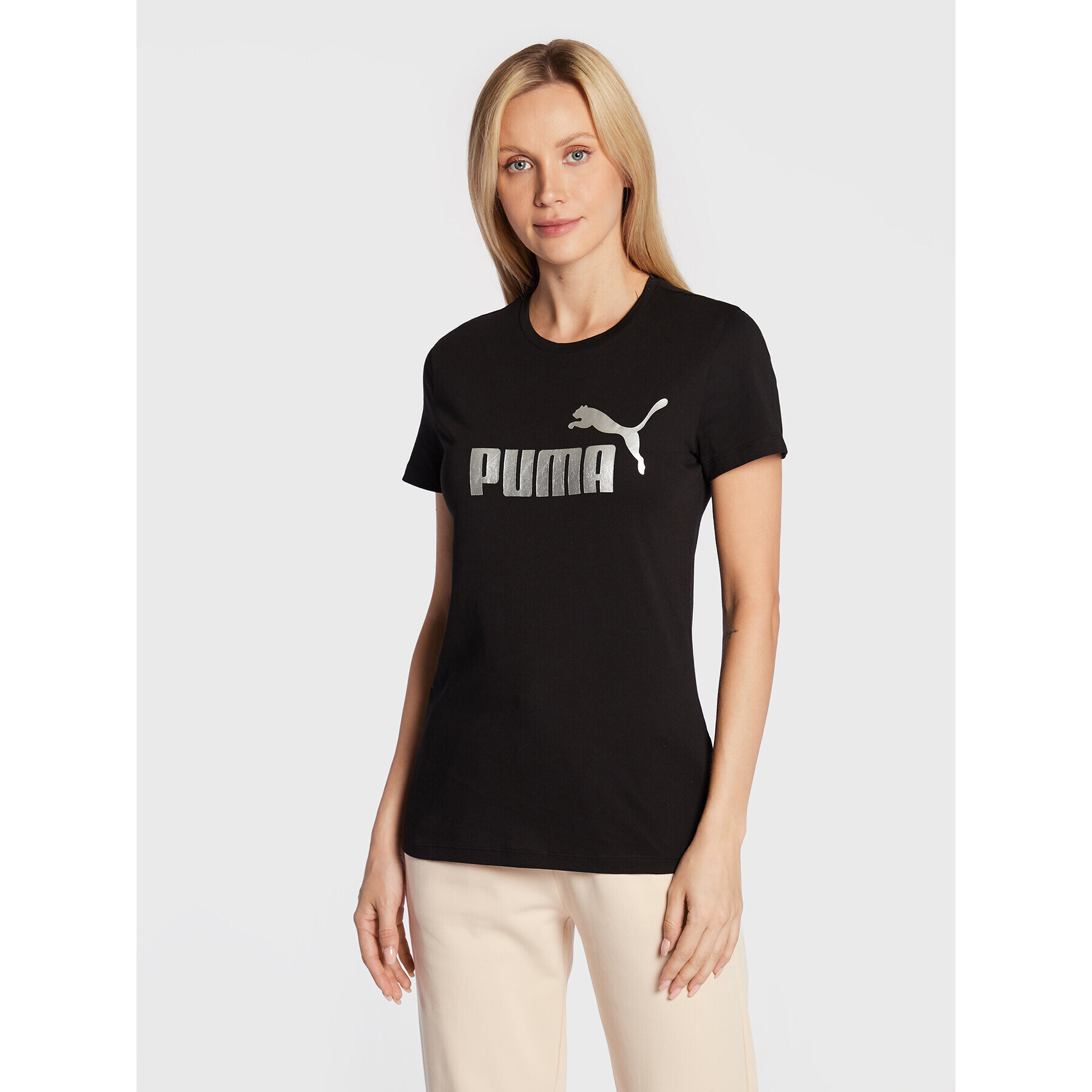 Puma Тишърт Essentials+ Metallic Logo 848303 Черен Regular Fit - Pepit.bg