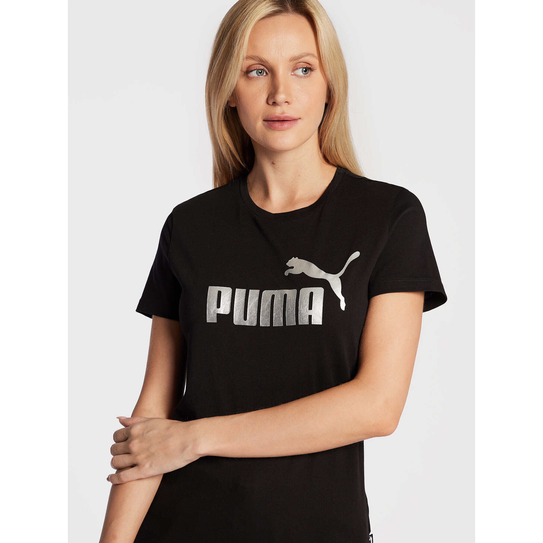 Puma Тишърт Essentials+ Metallic Logo 848303 Черен Regular Fit - Pepit.bg