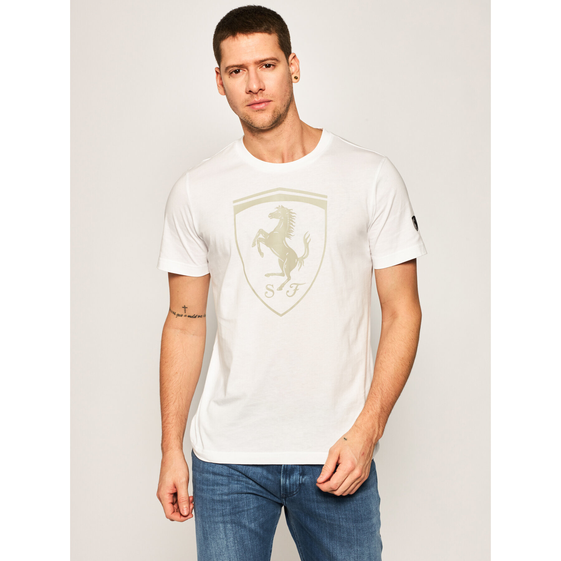 Puma Тишърт Ferrari Big Shield Tee 595408 Бял Regular Fit - Pepit.bg