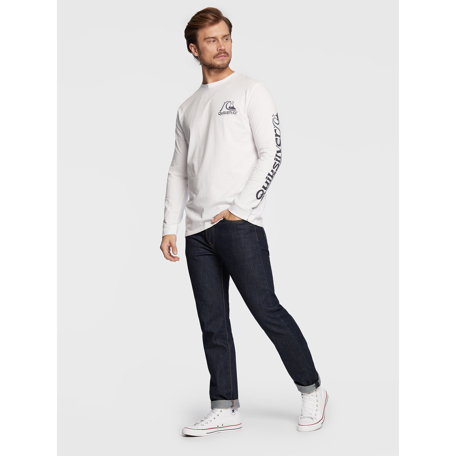 Quiksilver Тениска с дълъг ръкав Rolling Circle EQYZT07052 Бял Classic Fit - Pepit.bg