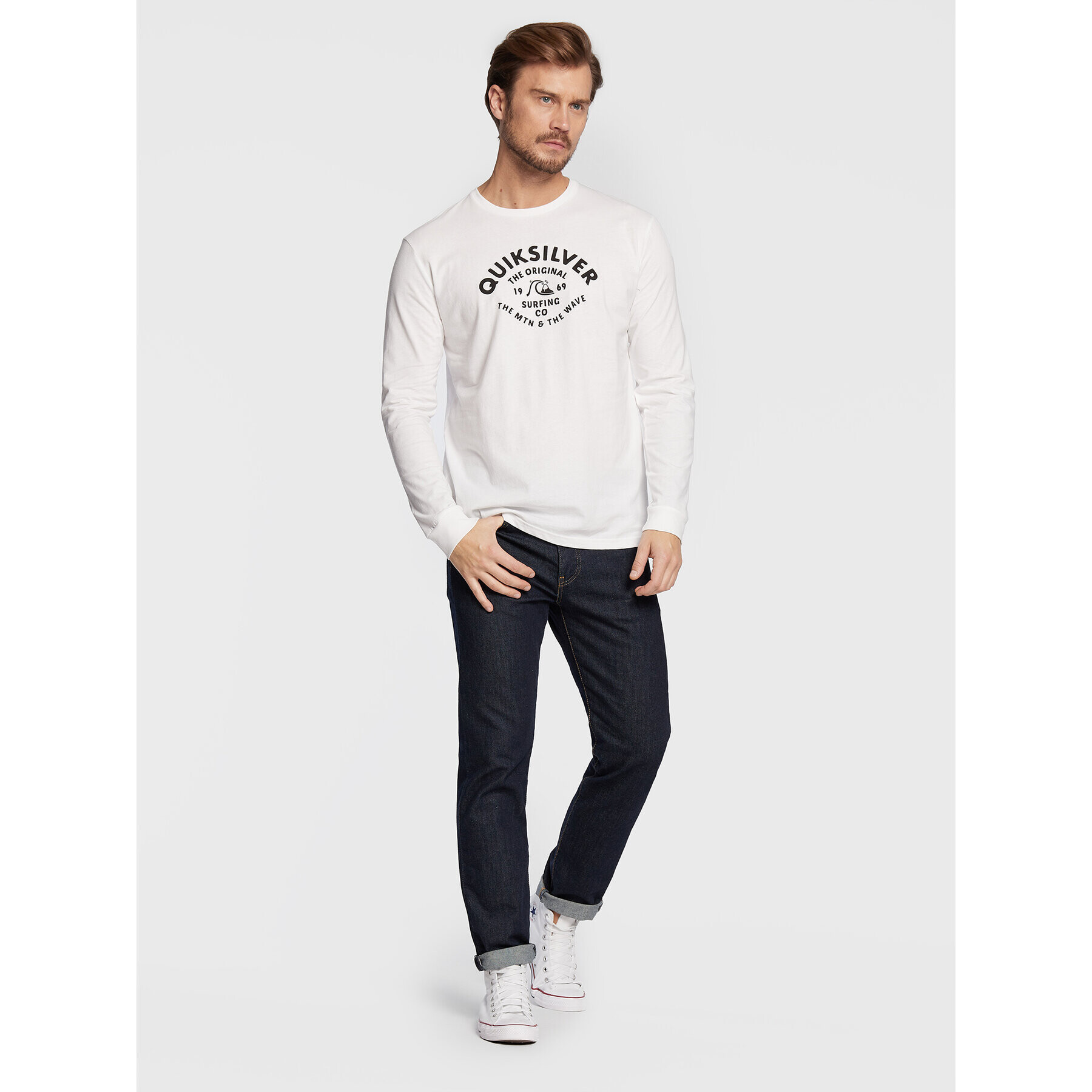 Quiksilver Тениска с дълъг ръкав Script Talk EQYZT07055 Бял Classic Fit - Pepit.bg