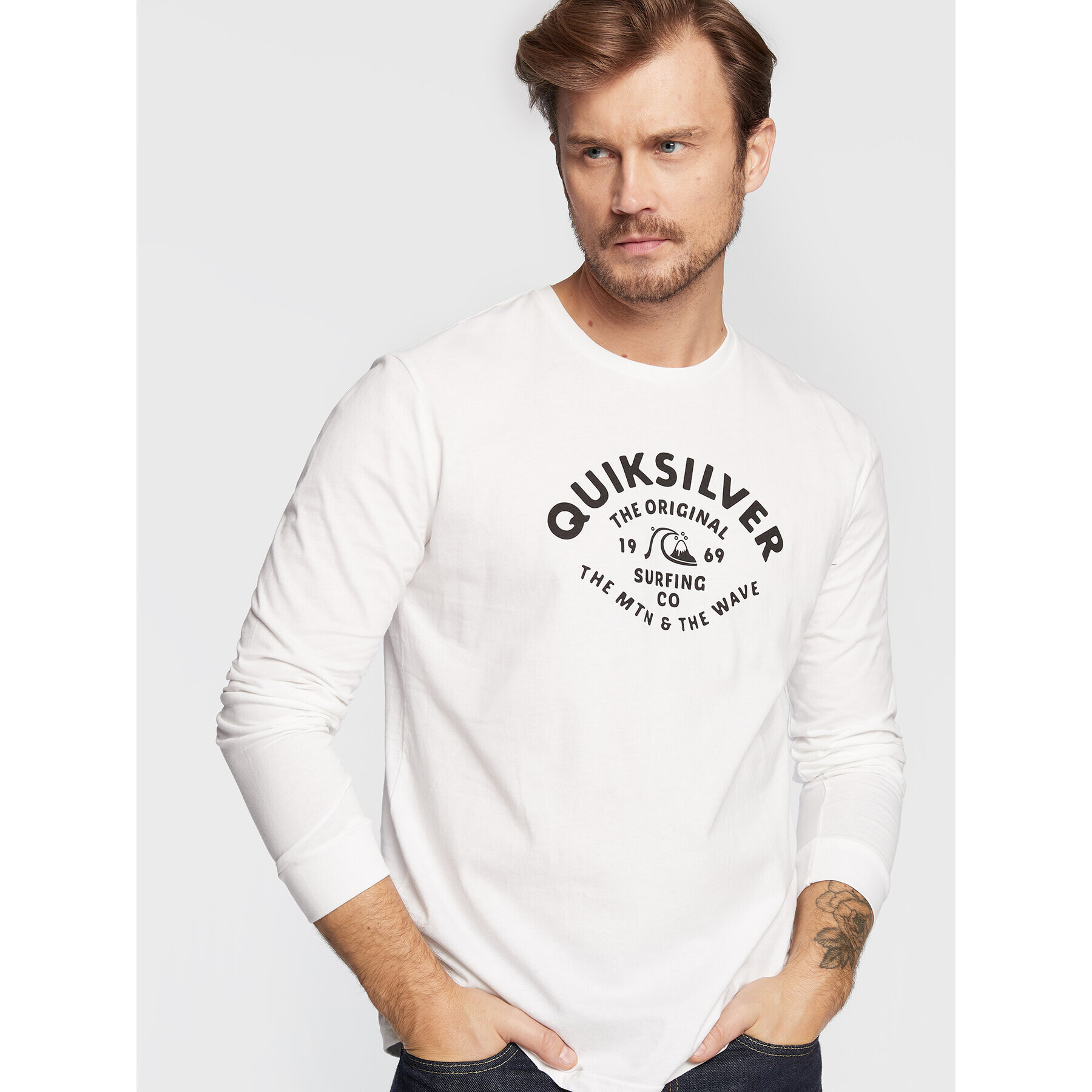 Quiksilver Тениска с дълъг ръкав Script Talk EQYZT07055 Бял Classic Fit - Pepit.bg