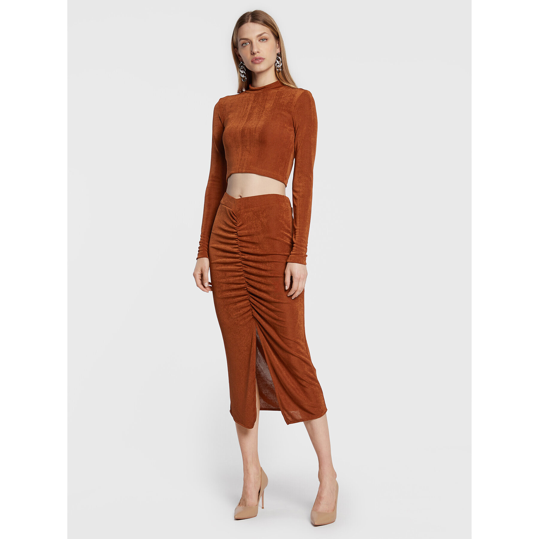 Rage Age Миди пола Camilla Кафяв Slim Fit - Pepit.bg