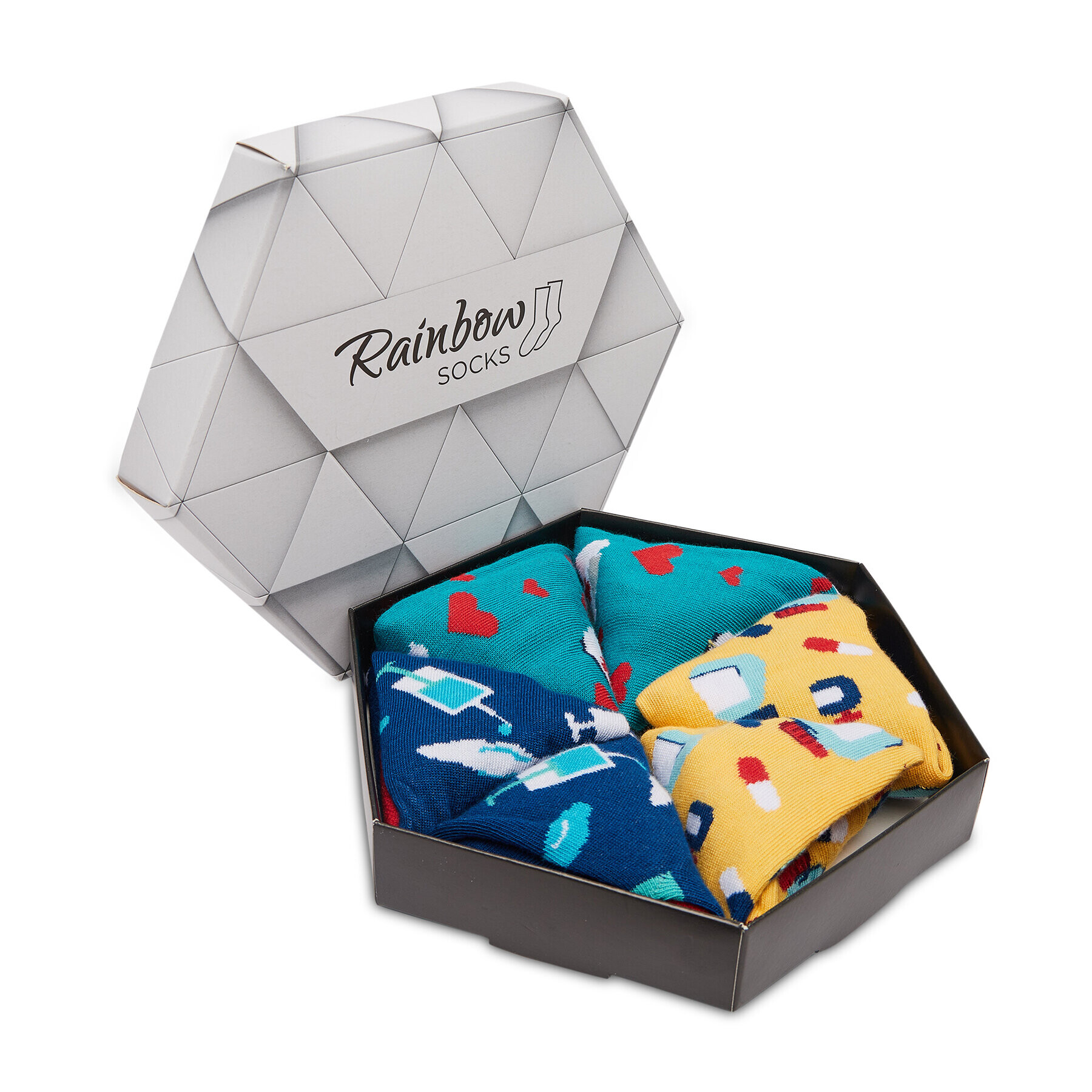 Rainbow Socks Комплект 3 чифта дълги чорапи мъжки Box Nurse Син - Pepit.bg