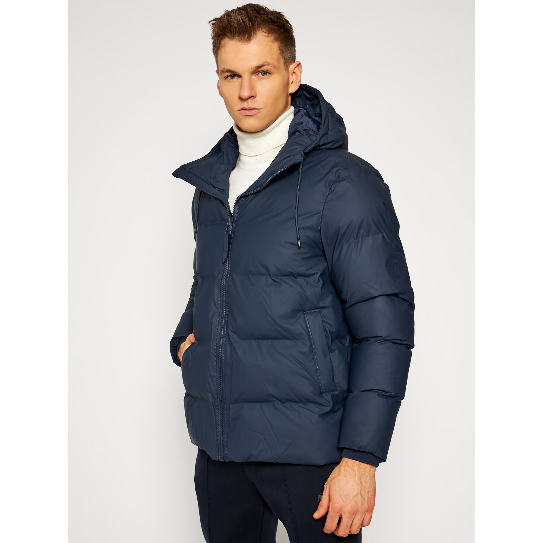 Rains Пухено яке 1506 Тъмносин Casual Fit - Pepit.bg