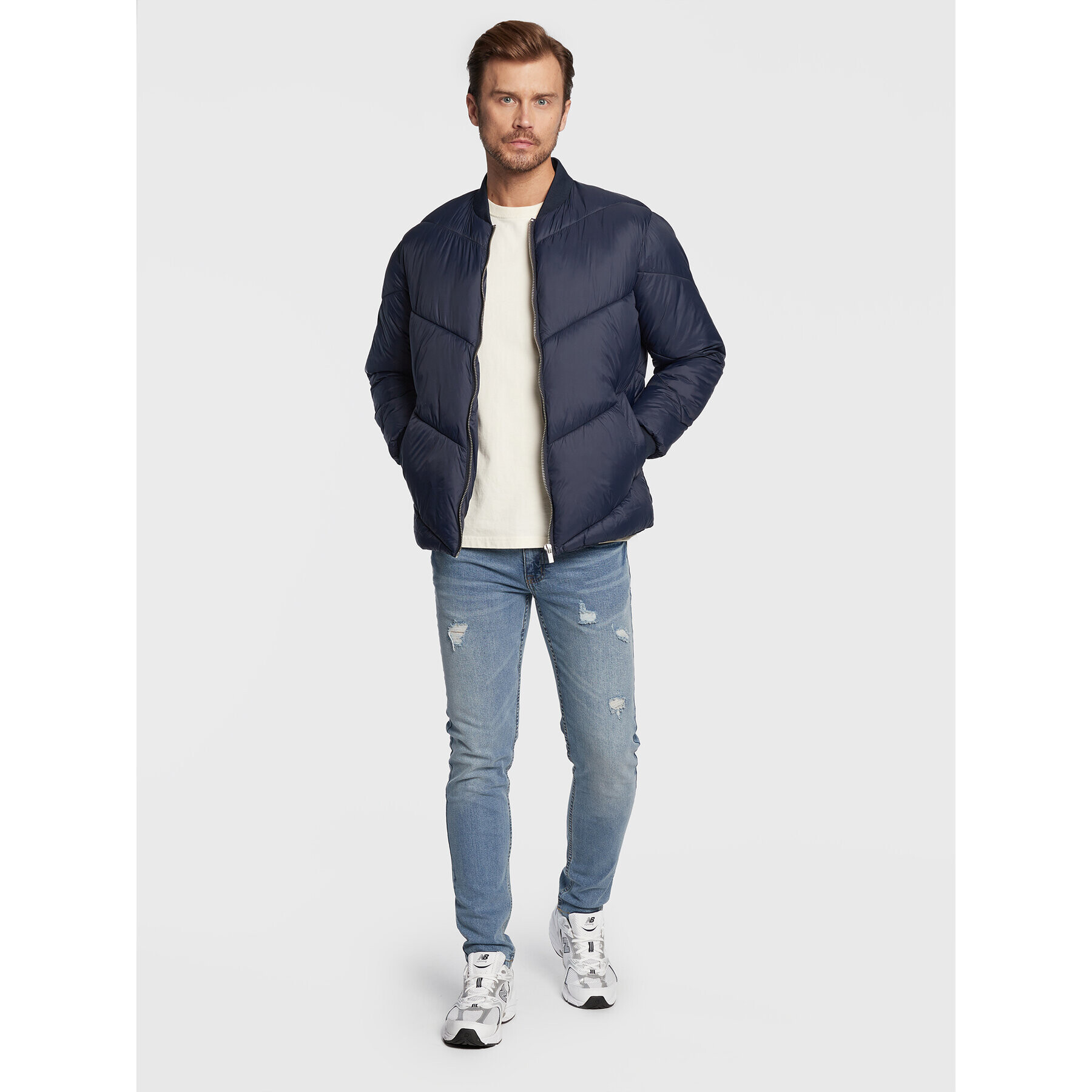 Redefined Rebel Пухено яке Chicago 215096 Тъмносин Regular Fit - Pepit.bg