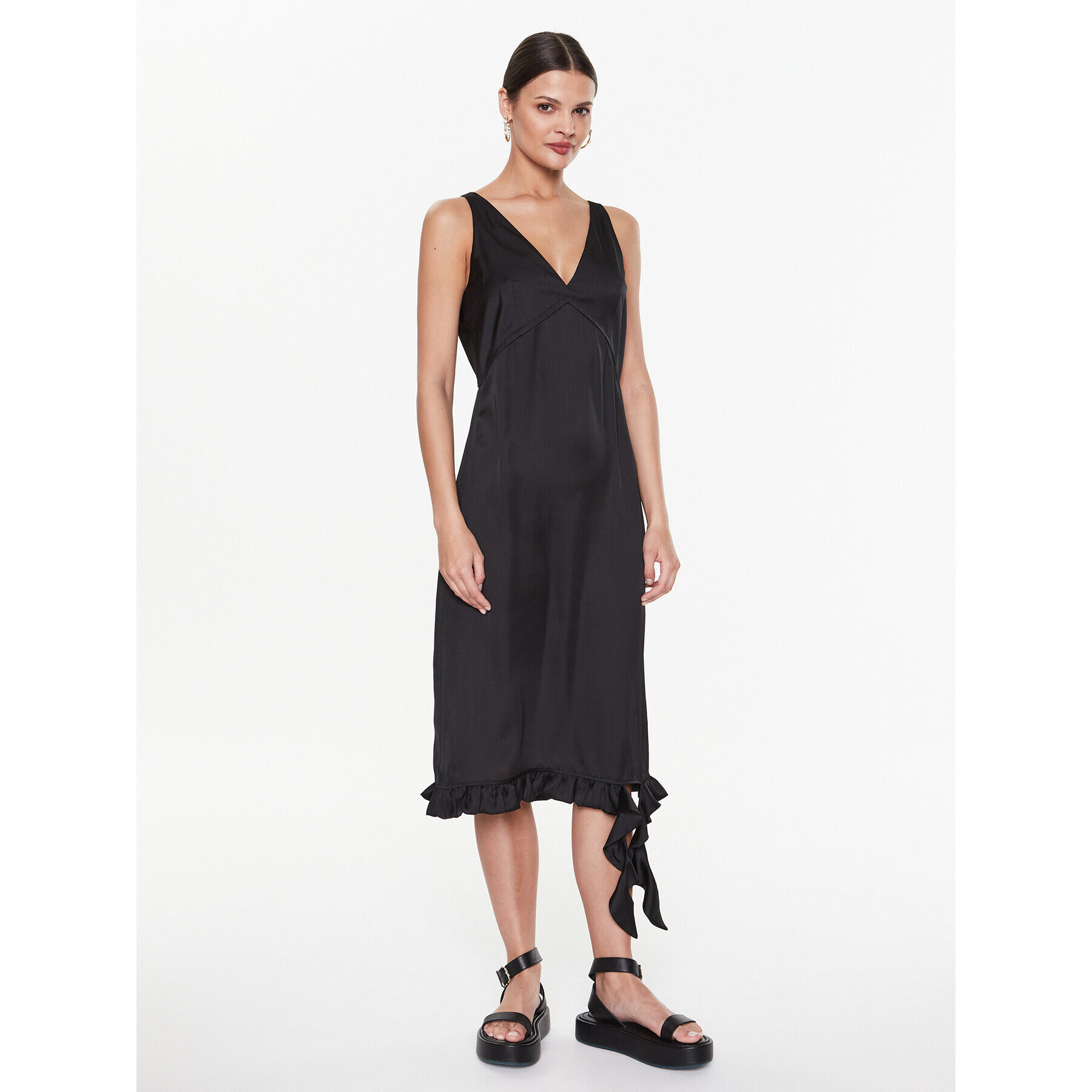 Remain Коктейлна рокля Light Satin Frill RM2212 Черен Regular Fit - Pepit.bg