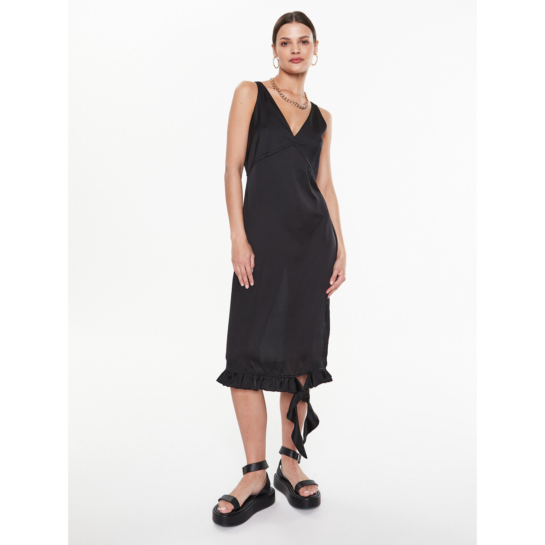 Remain Коктейлна рокля Light Satin Frill RM2212 Черен Regular Fit - Pepit.bg