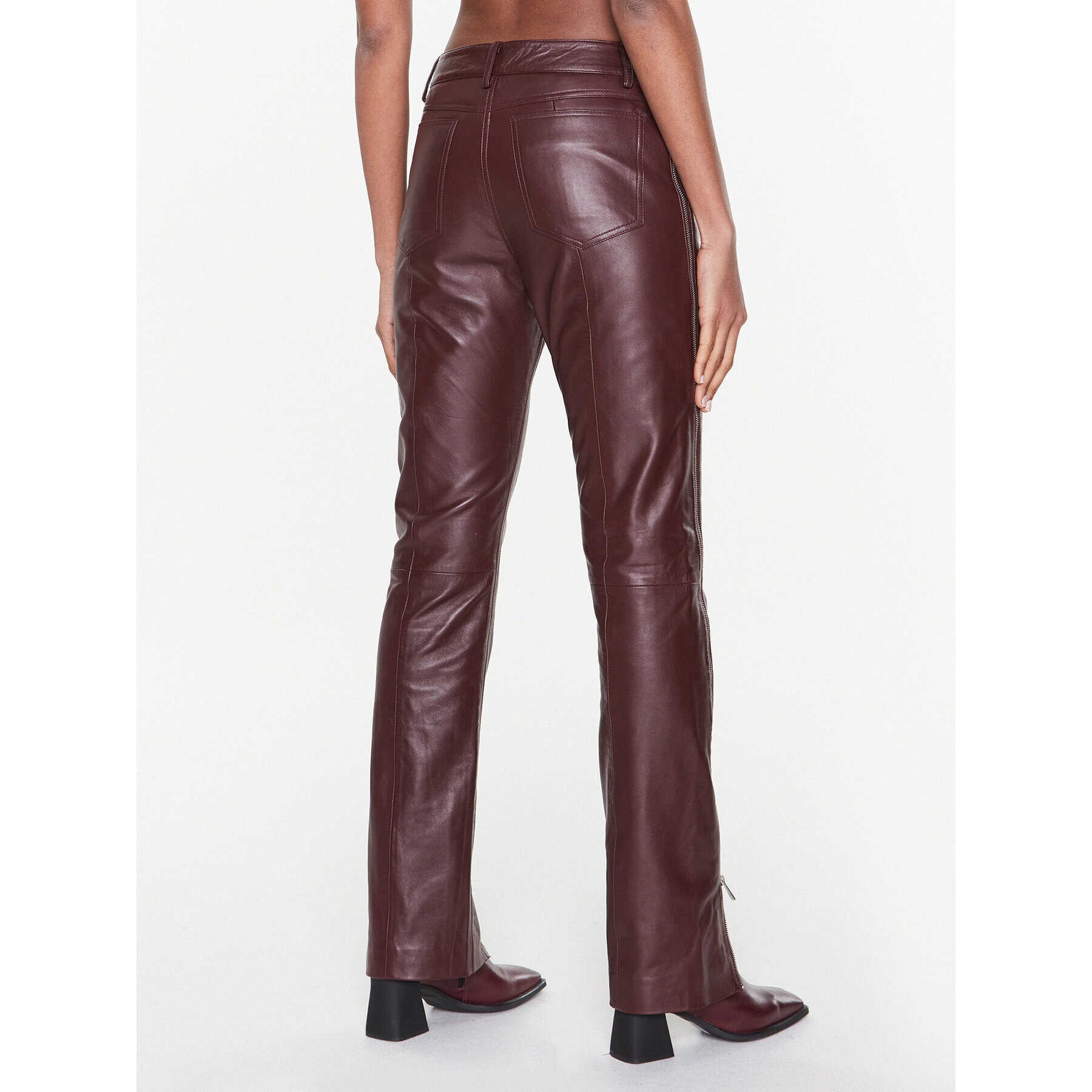 Remain Кожени панталони Leather Zipper RM2053 Бордо Straight Fit - Pepit.bg