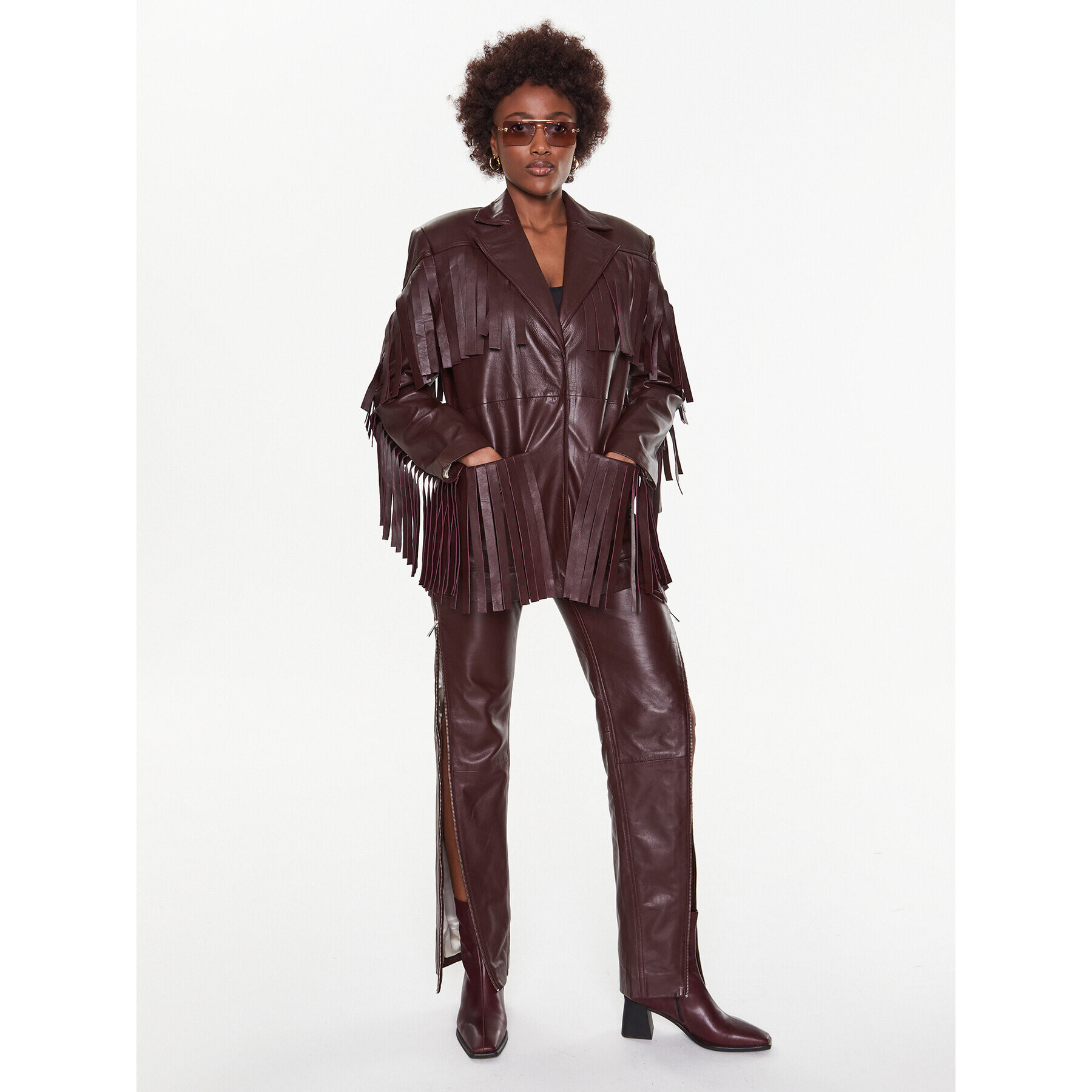 Remain Кожено яке Leather Fringed RM2051 Бордо Regular Fit - Pepit.bg