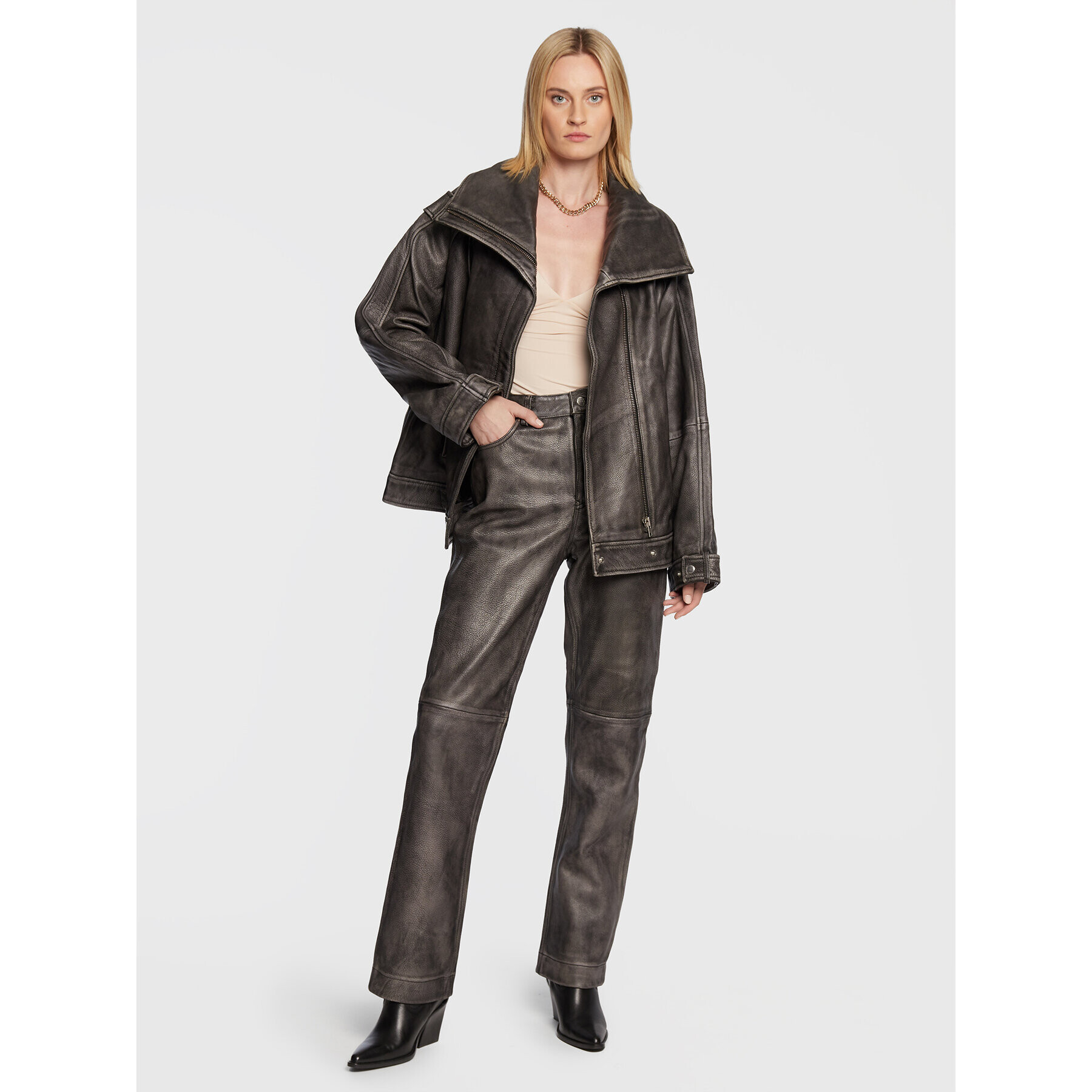 Remain Кожено яке Liw RM1820 Черен Oversize - Pepit.bg