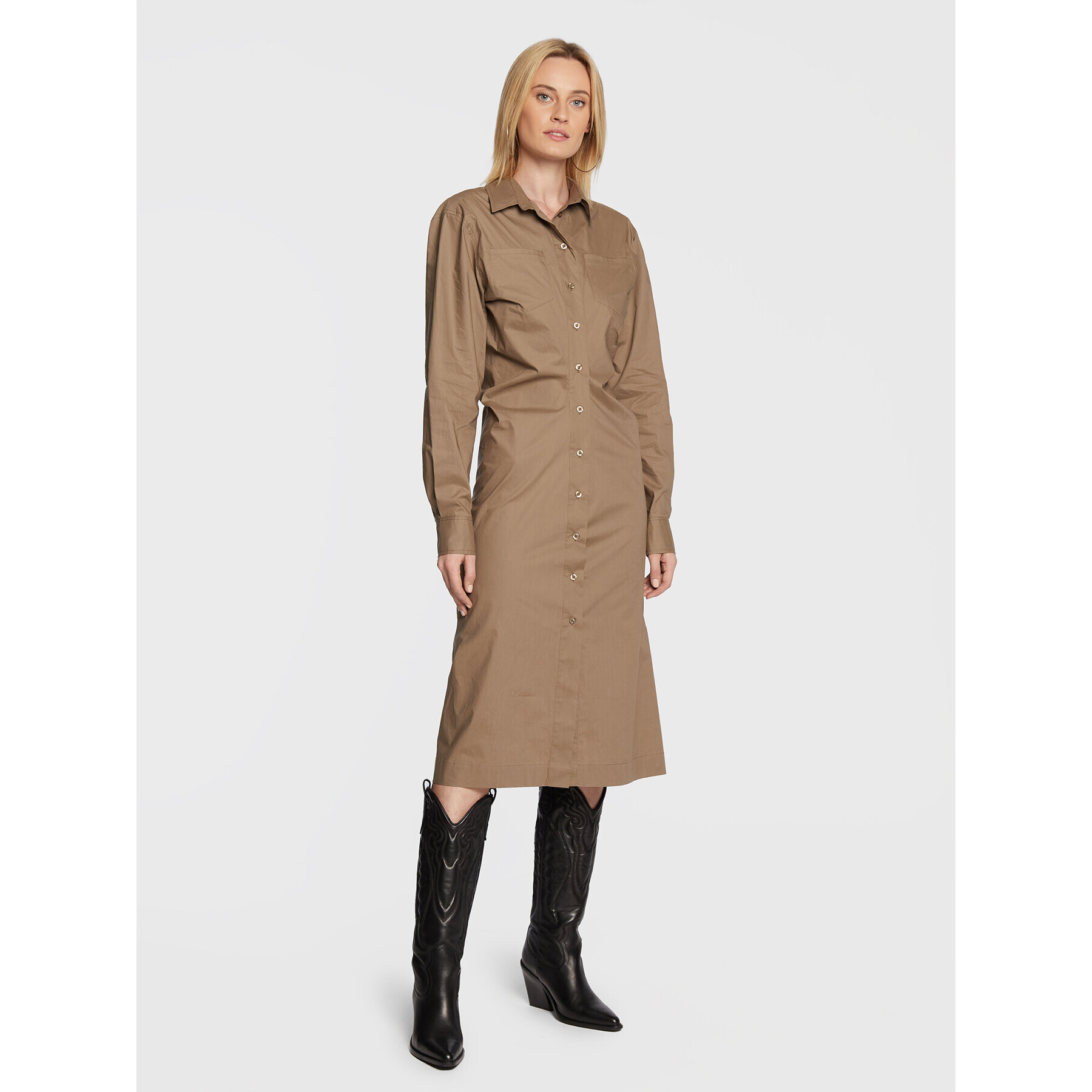 Remain Рокля тип риза Crispy Poplin RM1782 Бежов Regular Fit - Pepit.bg