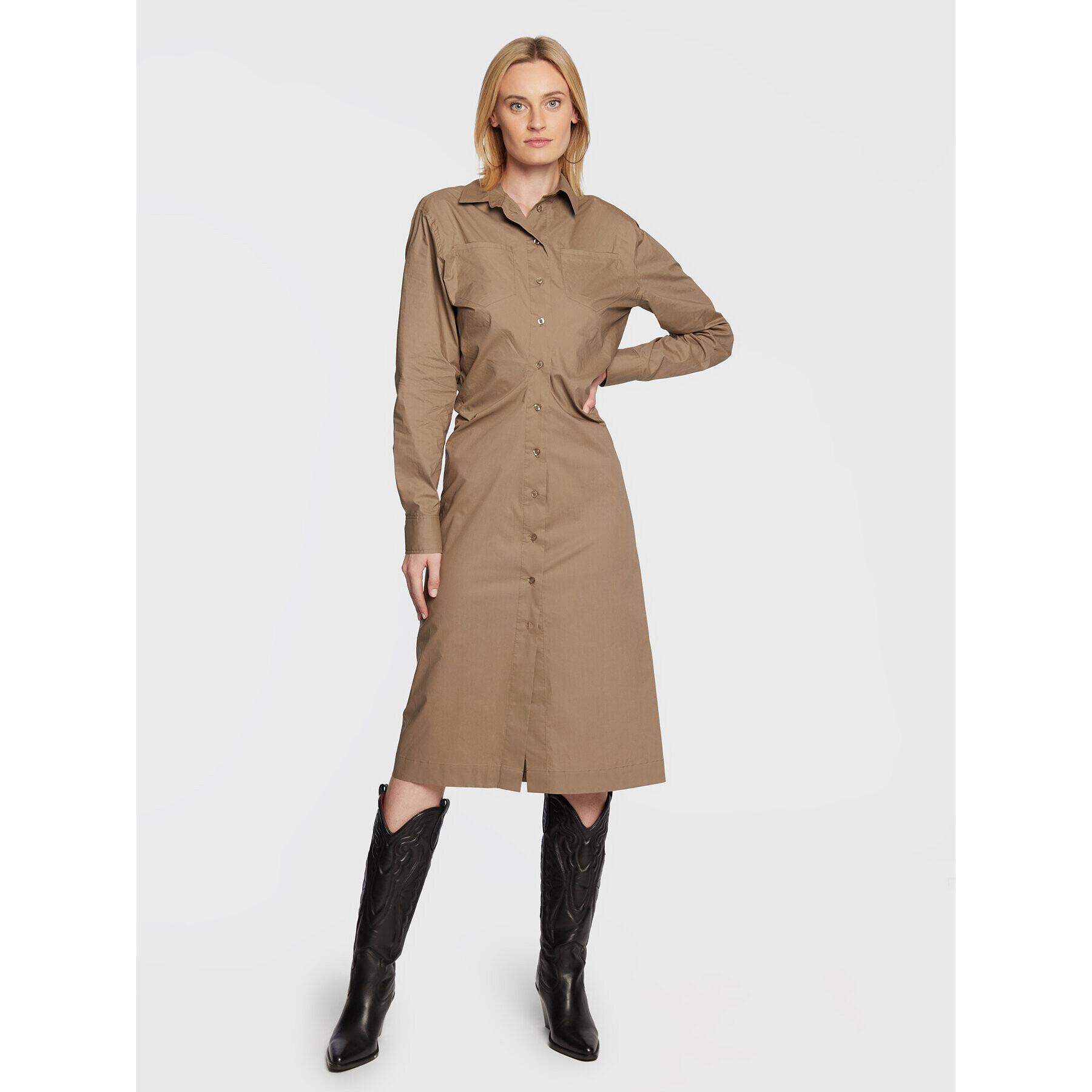 Remain Рокля тип риза Crispy Poplin RM1782 Бежов Regular Fit - Pepit.bg