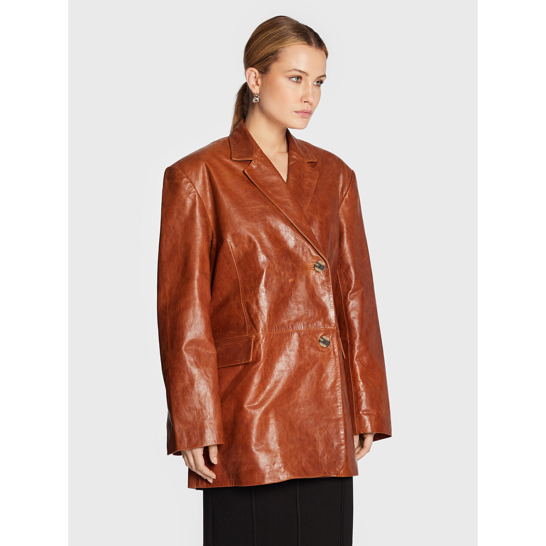 Remain Сако Bolette Blazer Leather RM1662 Кафяв Relaxed Fit - Pepit.bg