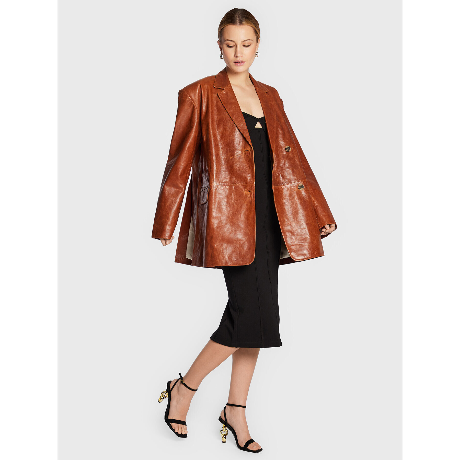 Remain Сако Bolette Blazer Leather RM1662 Кафяв Relaxed Fit - Pepit.bg