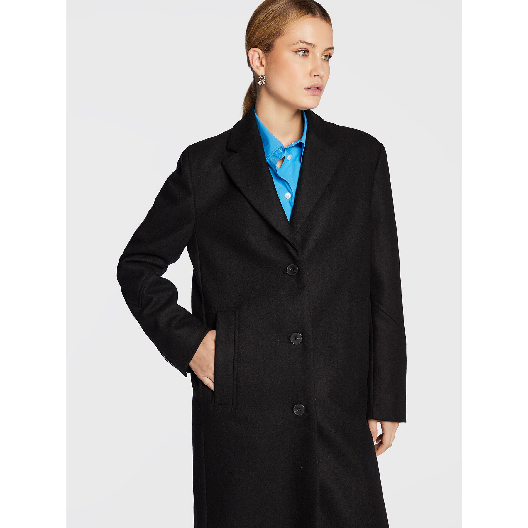 Remain Вълнено палто Boyle Coat RM1487 Черен Boxy Fit - Pepit.bg