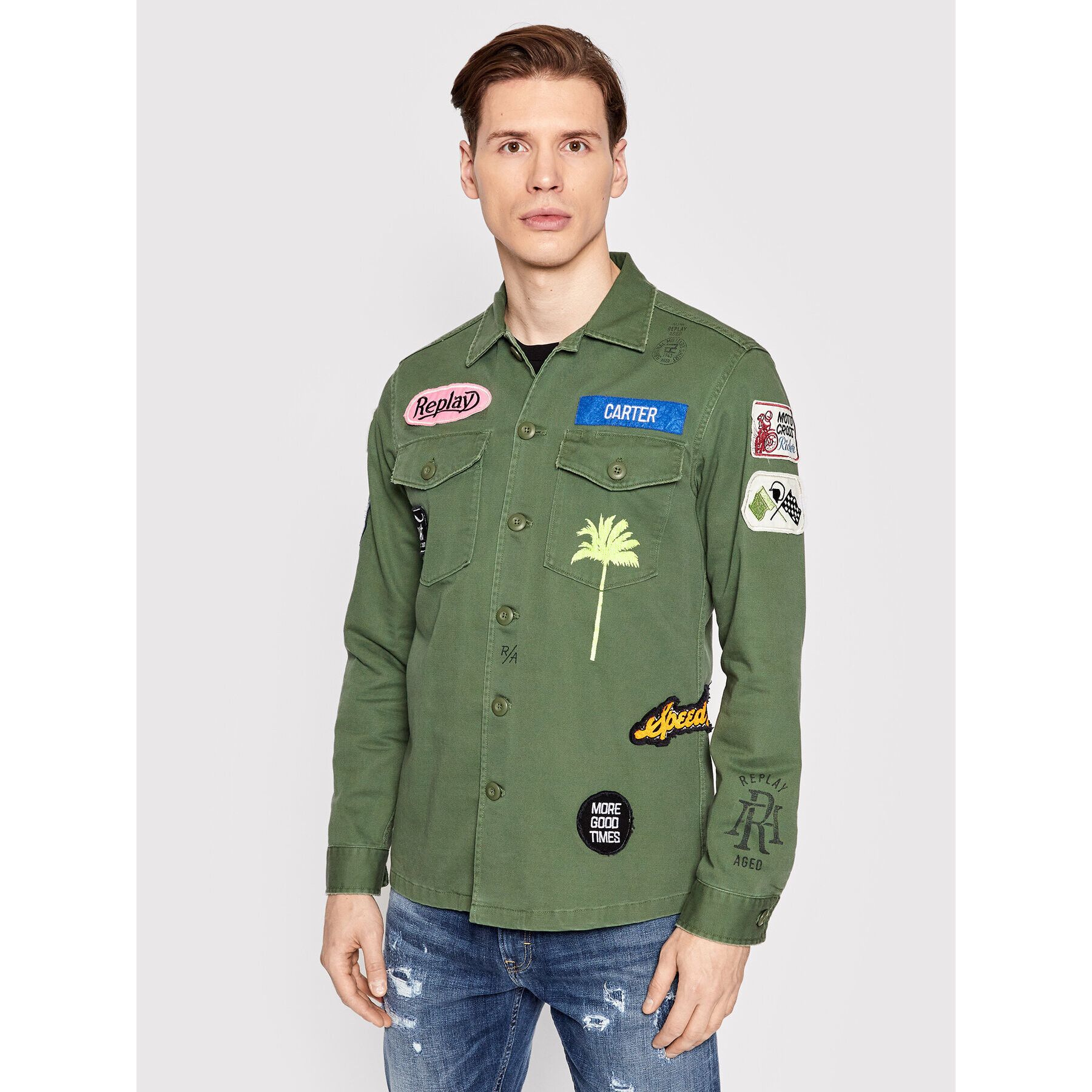 Replay Дънково яке M8825H.000.84024 Зелен Regular Fit - Pepit.bg