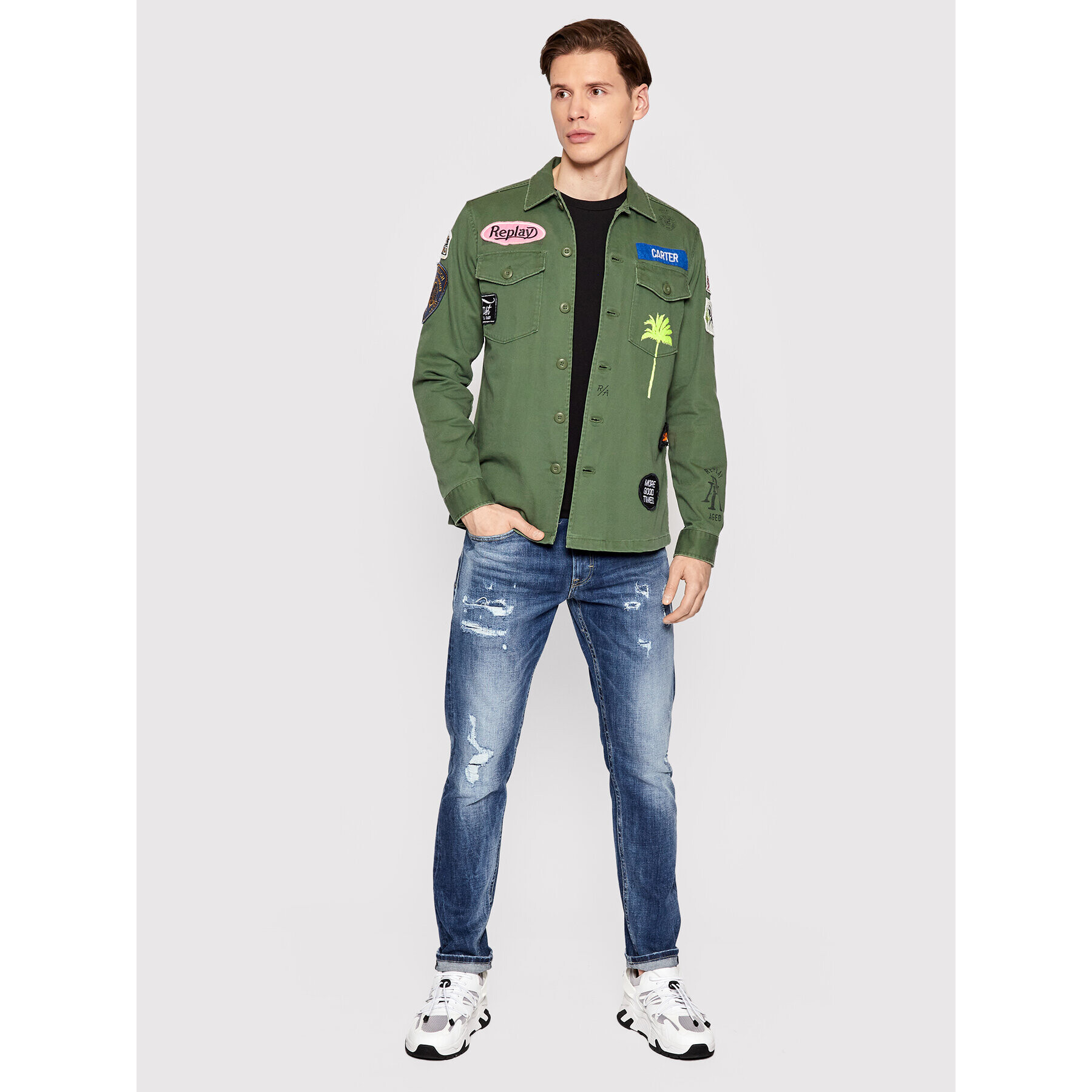 Replay Дънково яке M8825H.000.84024 Зелен Regular Fit - Pepit.bg