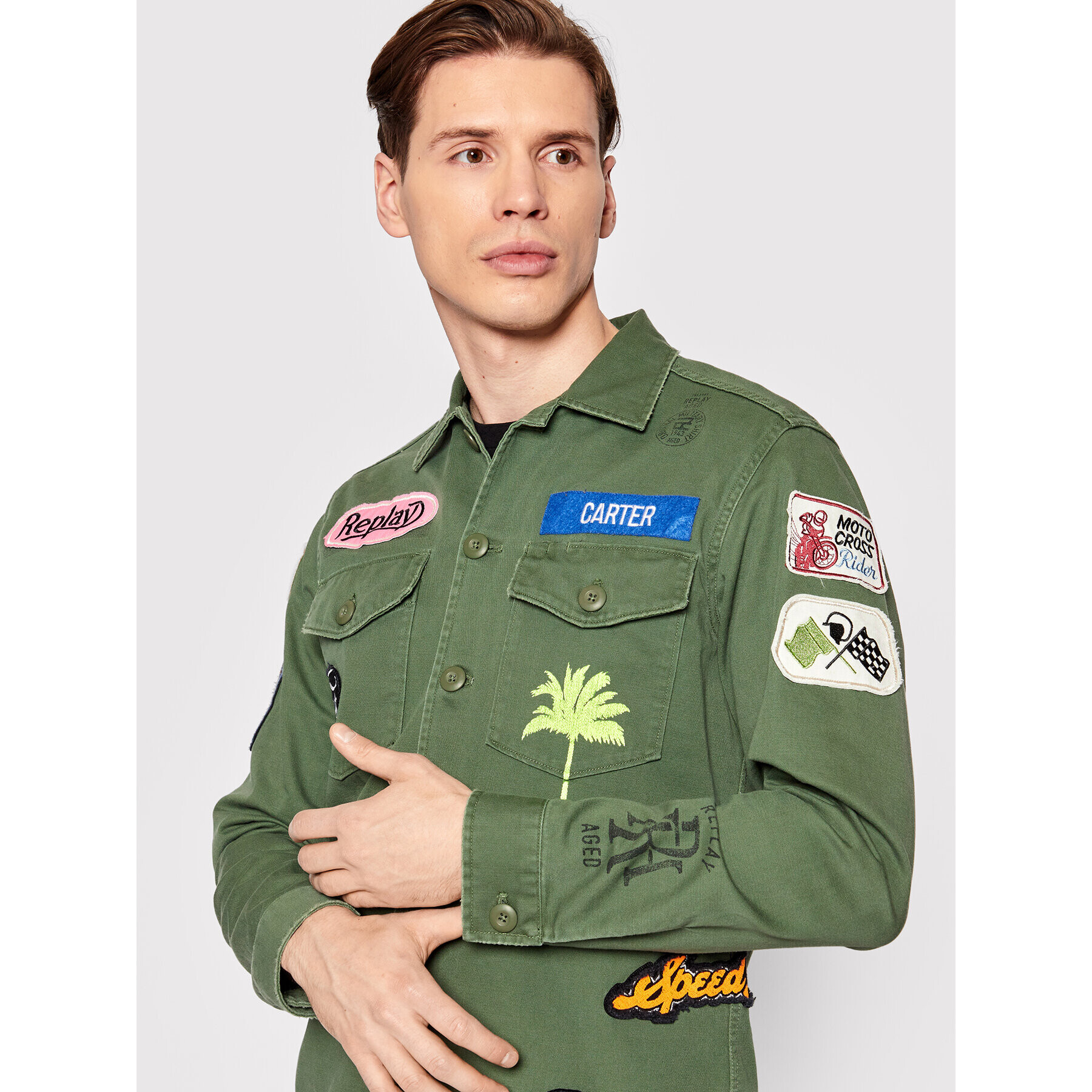 Replay Дънково яке M8825H.000.84024 Зелен Regular Fit - Pepit.bg