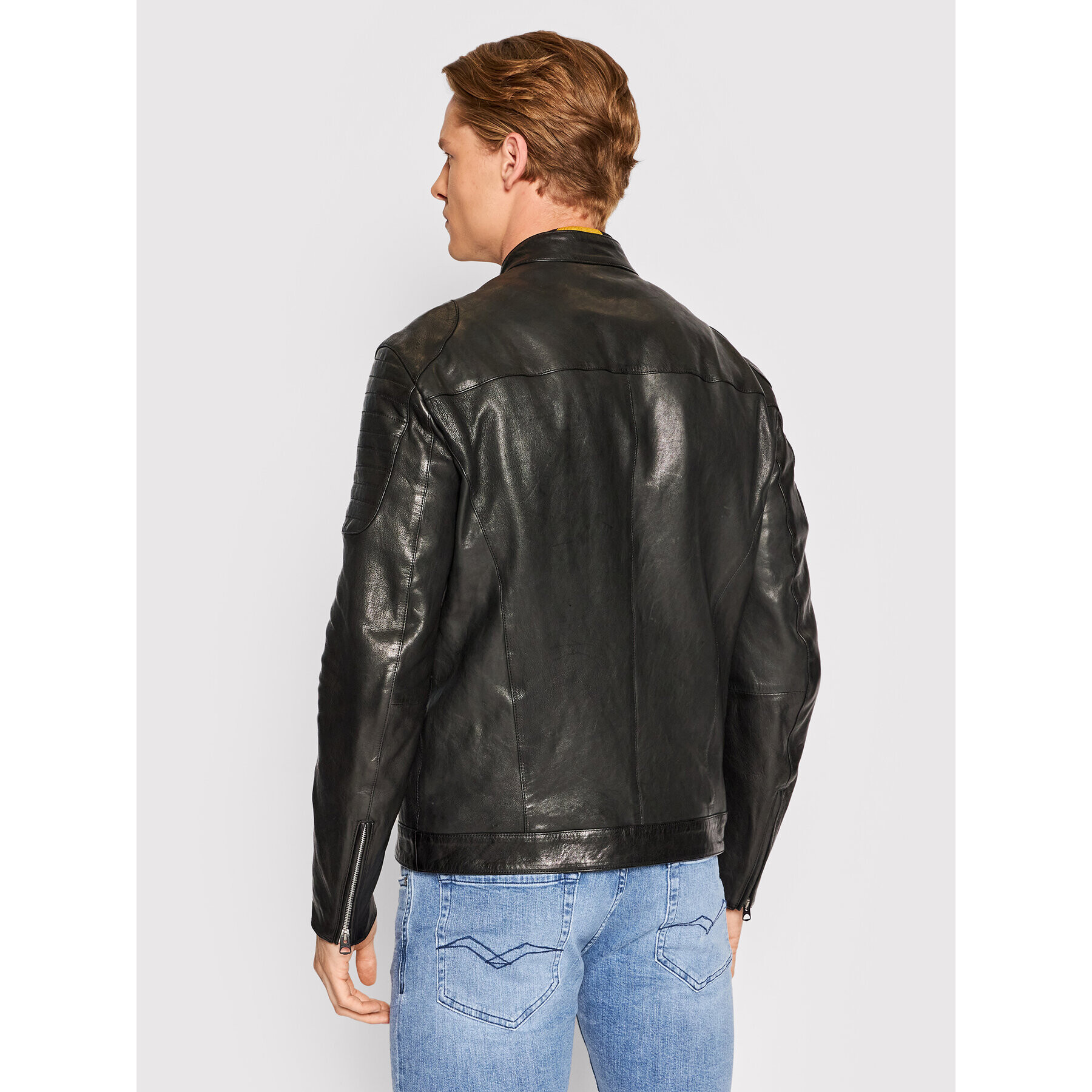 Replay Кожено яке M8246.000.84404 Черен Regular Fit - Pepit.bg