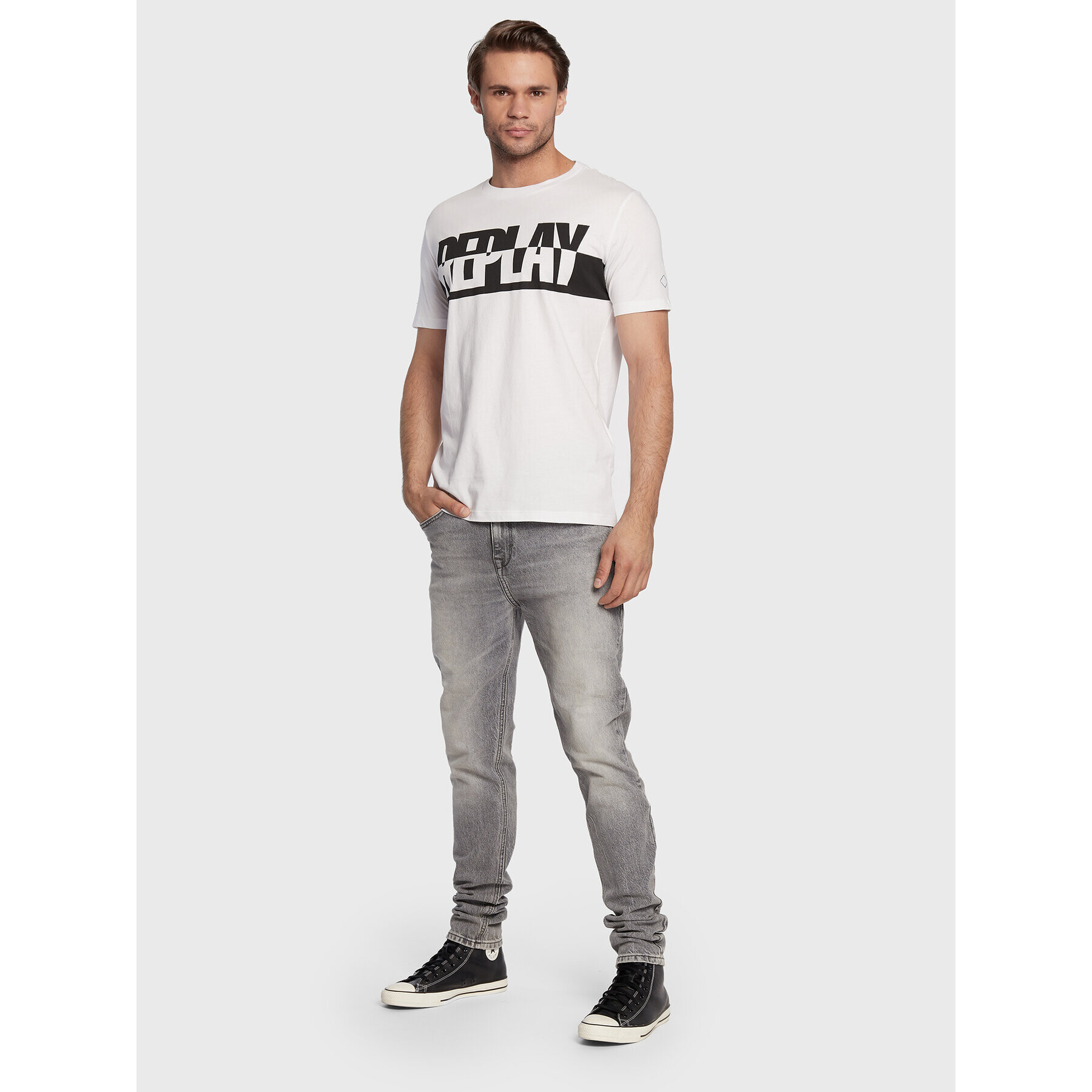 Replay Тишърт M6308.000.2660 Бял Regular Fit - Pepit.bg