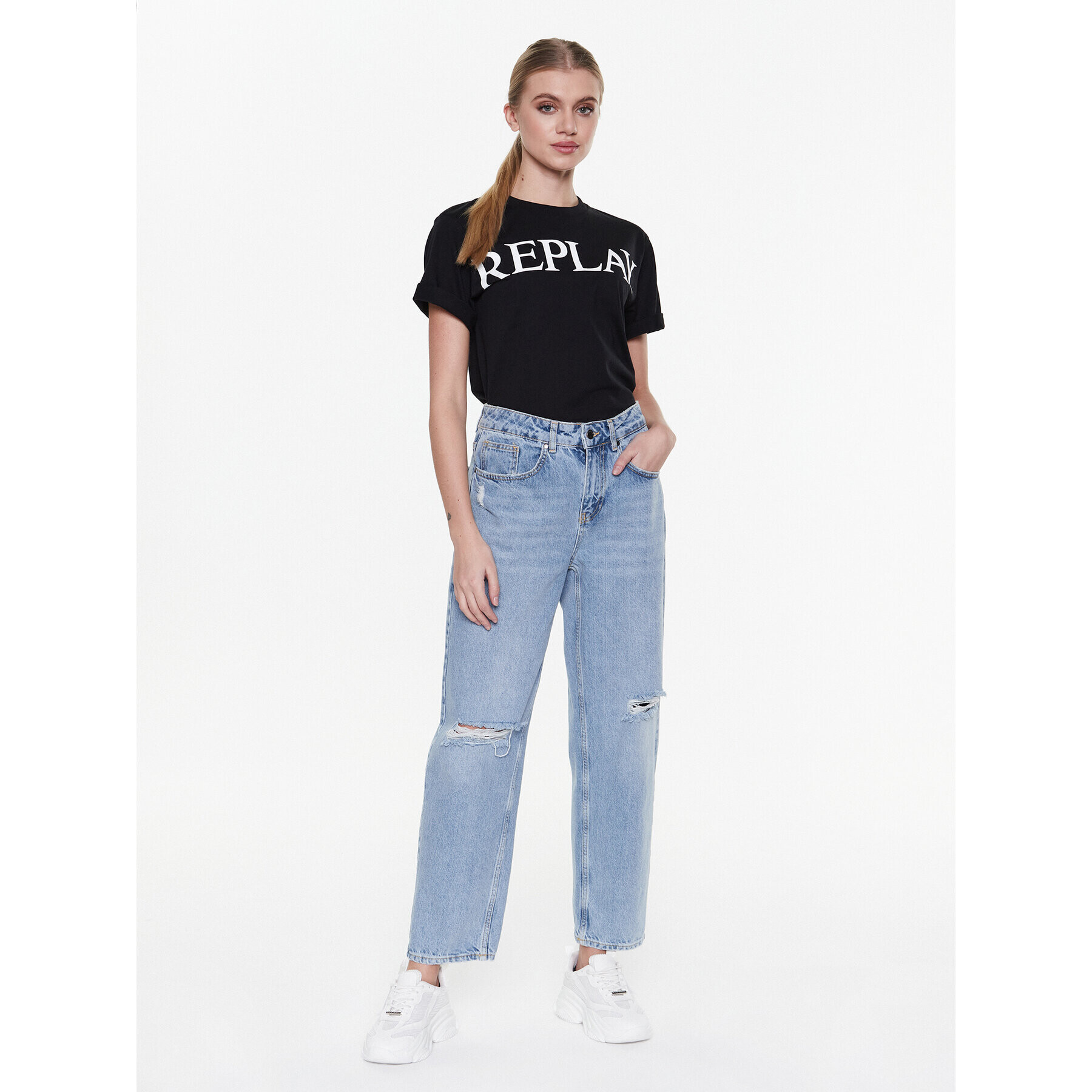 Replay Тишърт W3698E.000.23188P Черен Relaxed Fit - Pepit.bg
