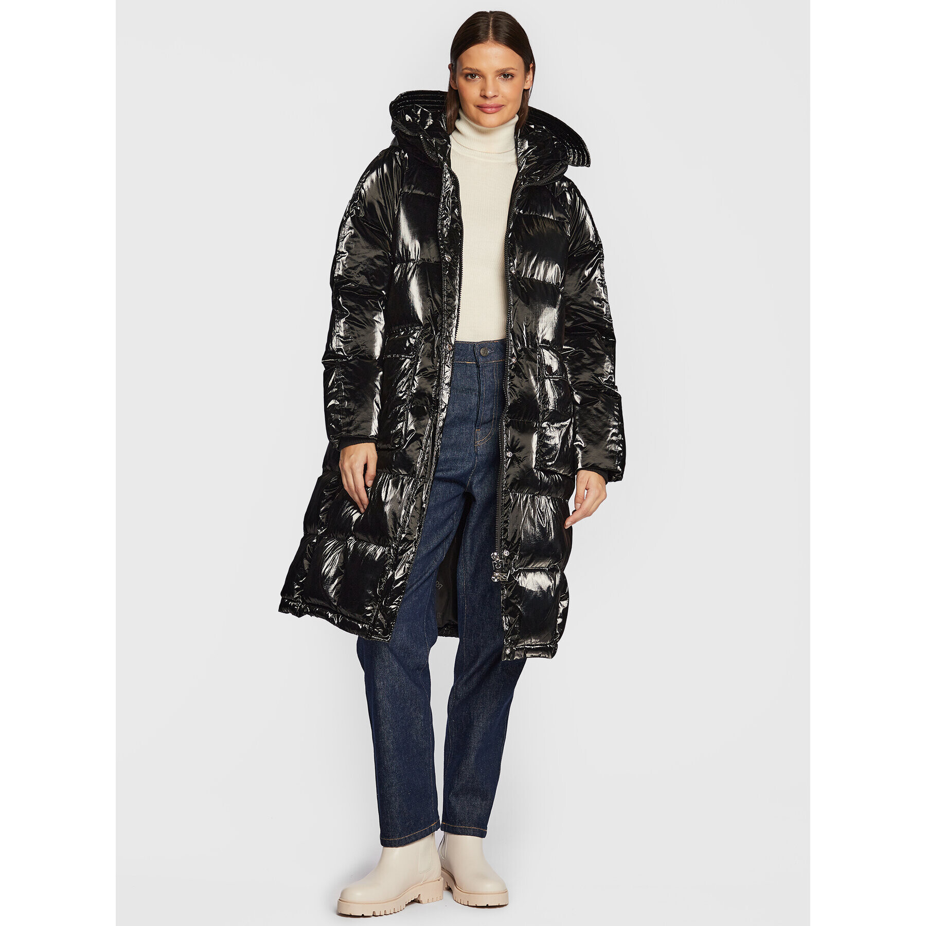 Rinascimento Пухено яке CFC0109089003 Черен Relaxed Fit - Pepit.bg