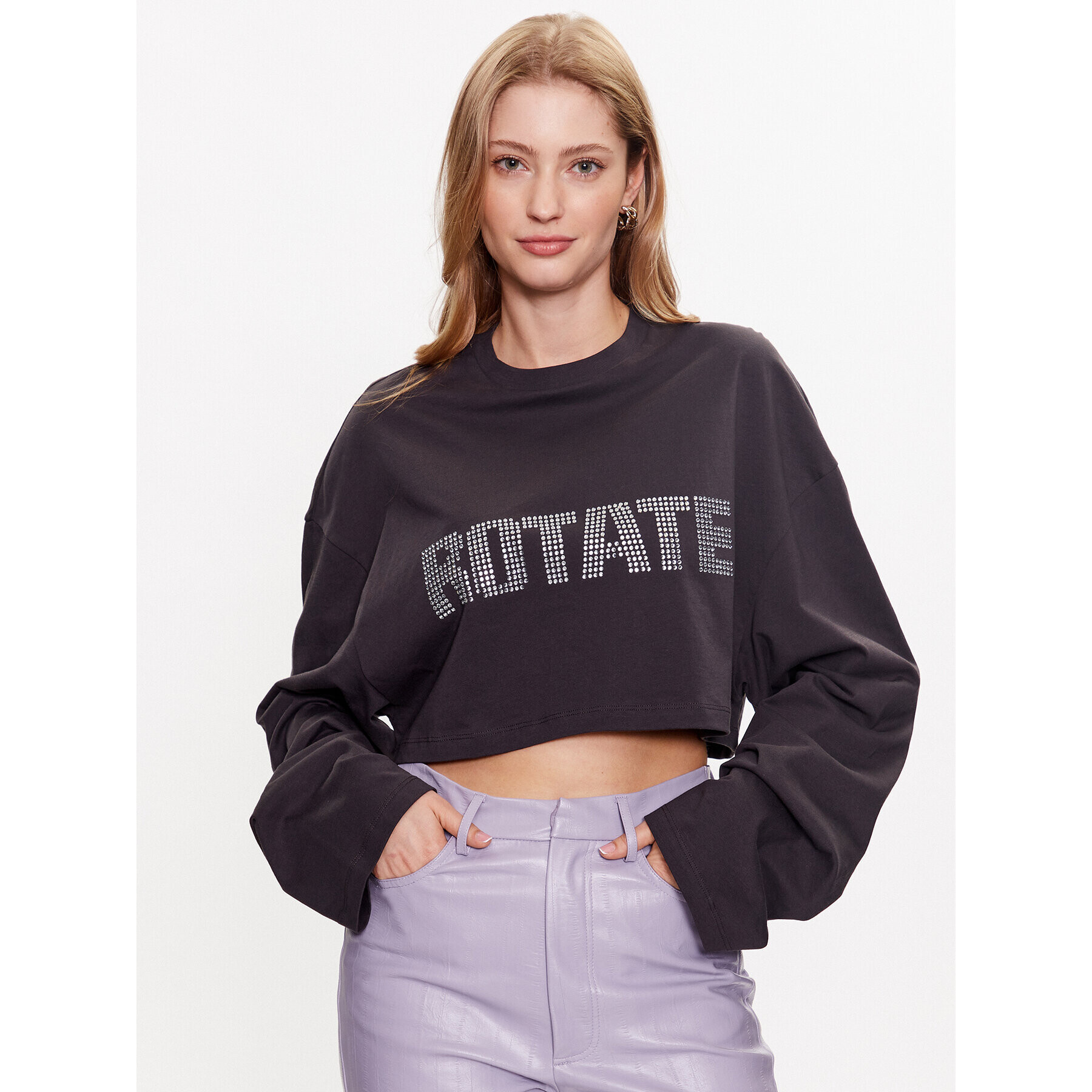 ROTATE Блуза Rhinestone Tyra 7003211959 Сив Cropped Fit - Pepit.bg