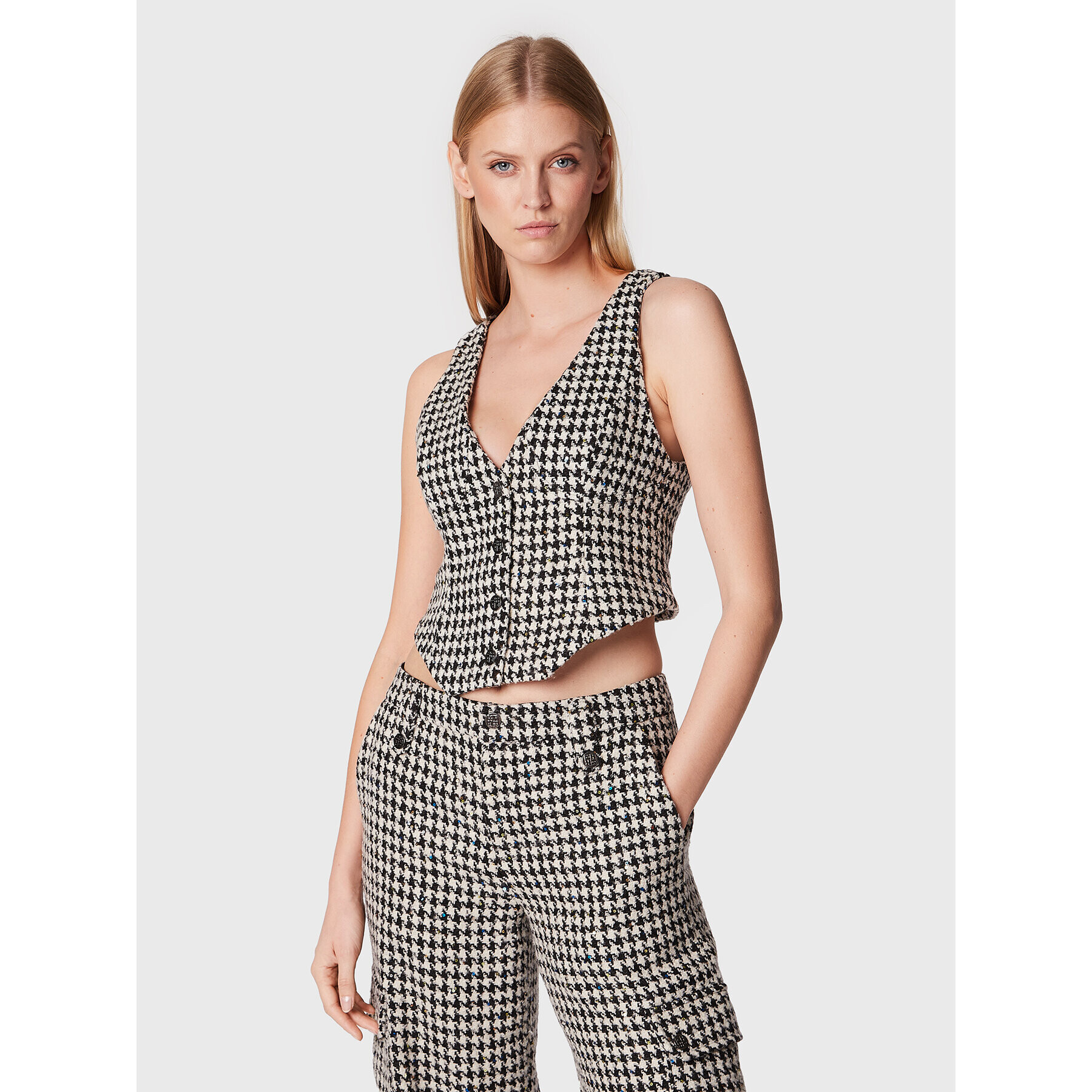 ROTATE Елек Sparkly Houndstooth RT1903 Бял Slim Fit - Pepit.bg
