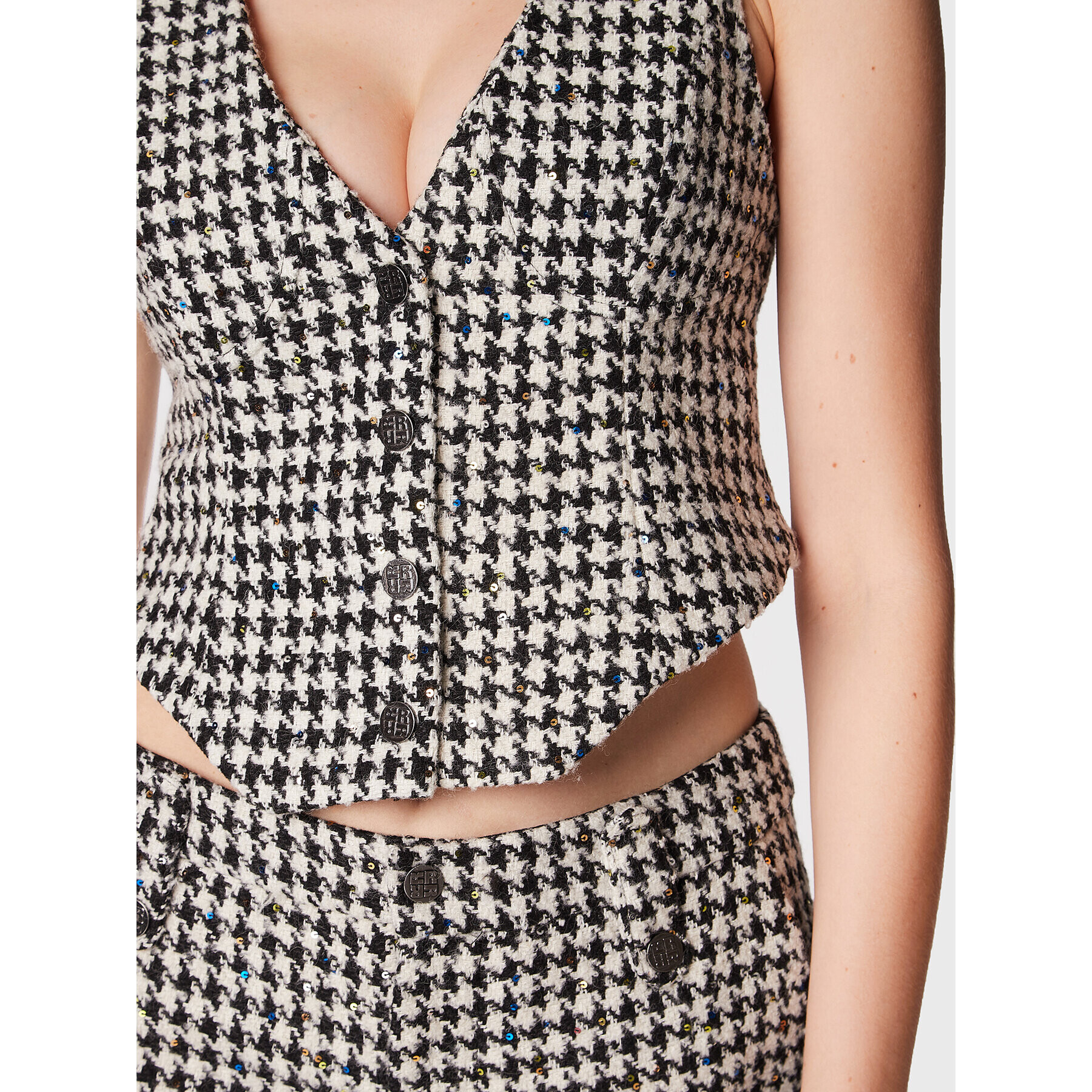 ROTATE Елек Sparkly Houndstooth RT1903 Бял Slim Fit - Pepit.bg