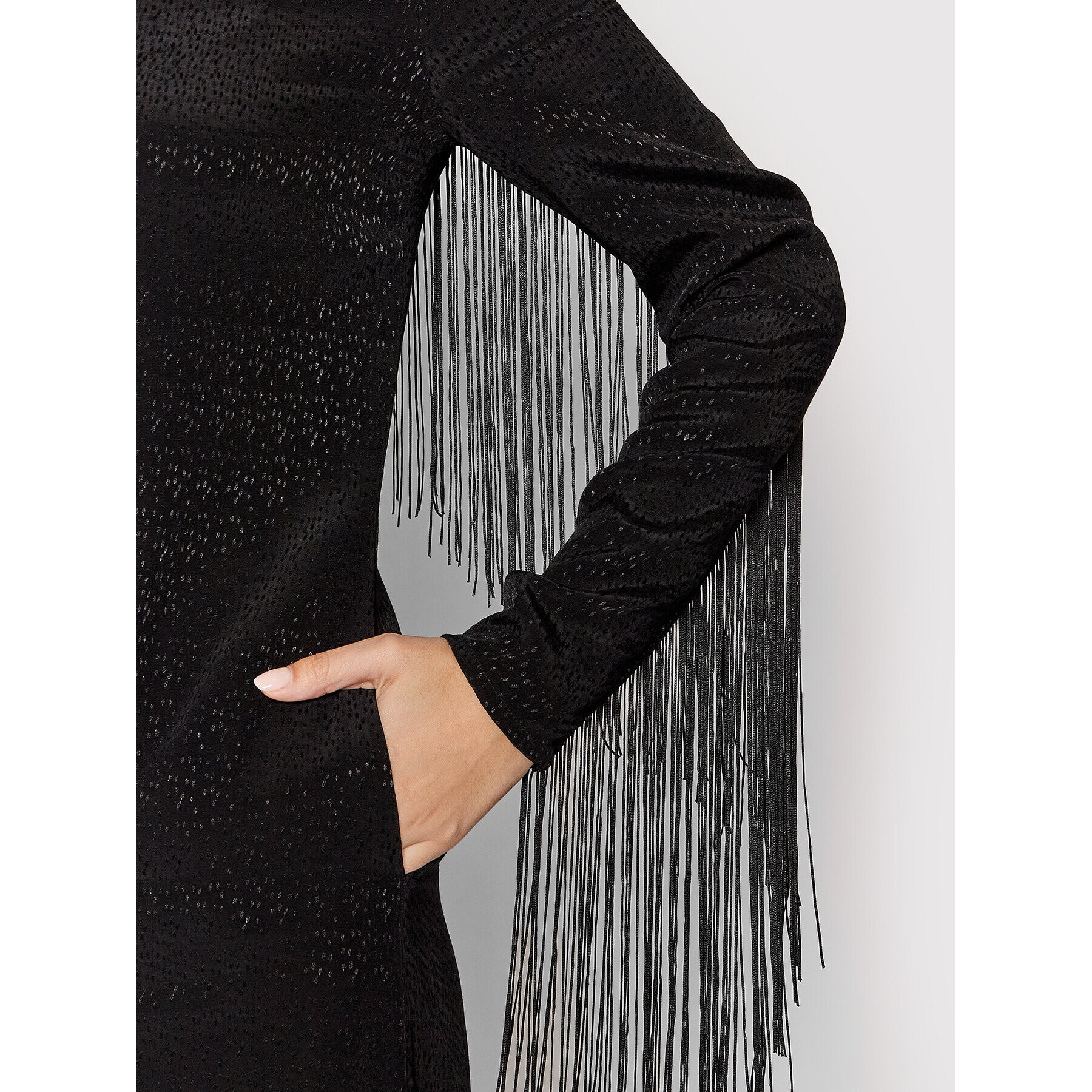 ROTATE Ежедневна рокля Reba Fringe RT1029 Черен Loose Fit - Pepit.bg