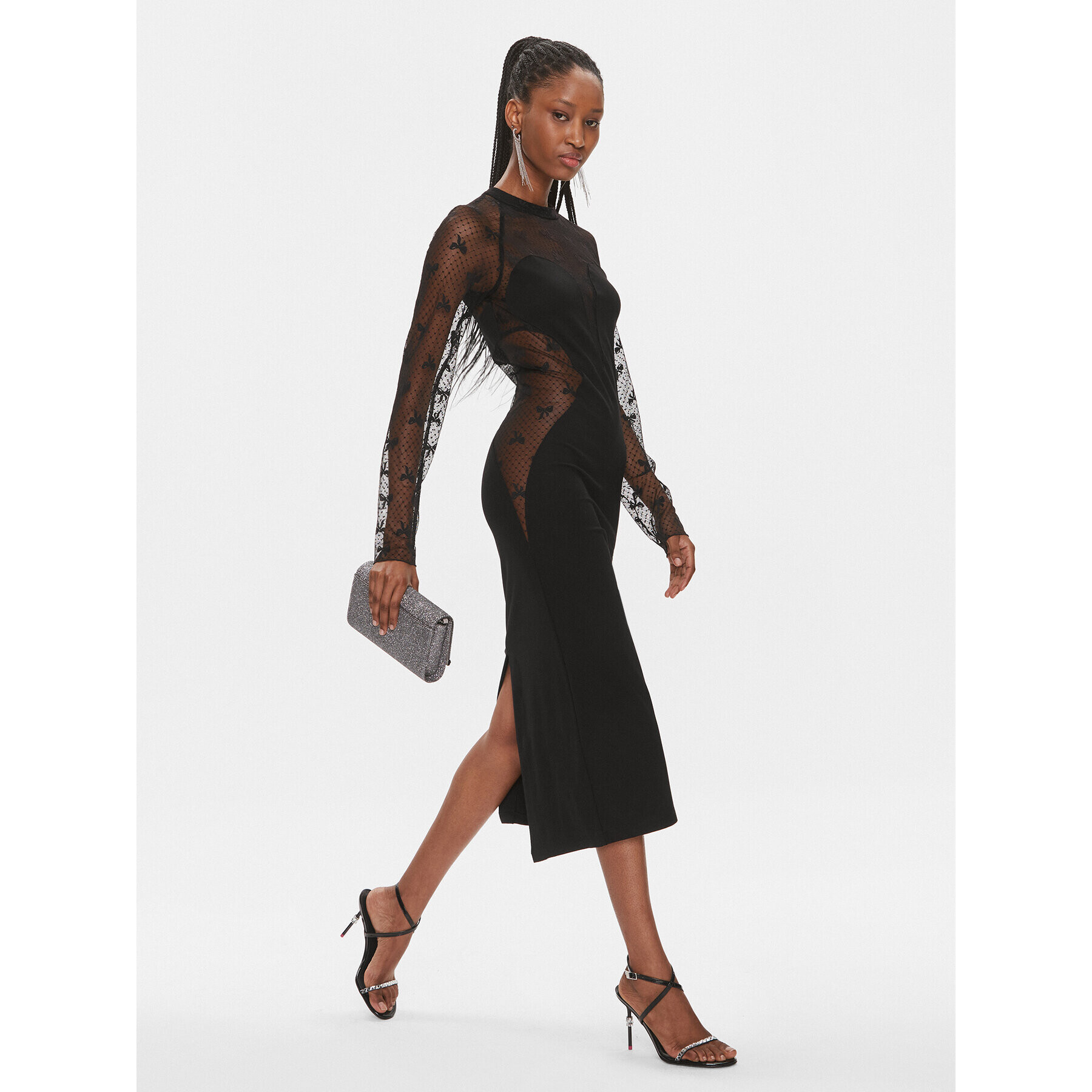 ROTATE Коктейлна рокля Contrast Midi Dress 111268100 Черен Slim Fit - Pepit.bg