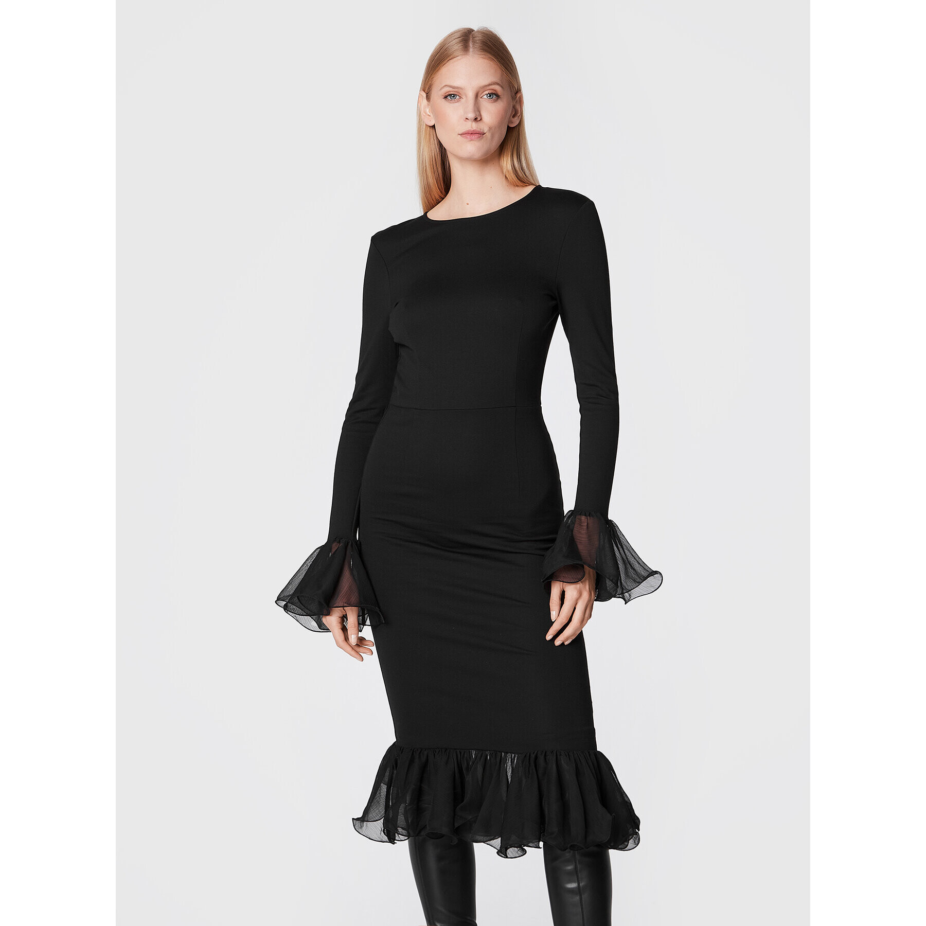 ROTATE Коктейлна рокля Heavy Jersey RT1870 Черен Regular Fit - Pepit.bg