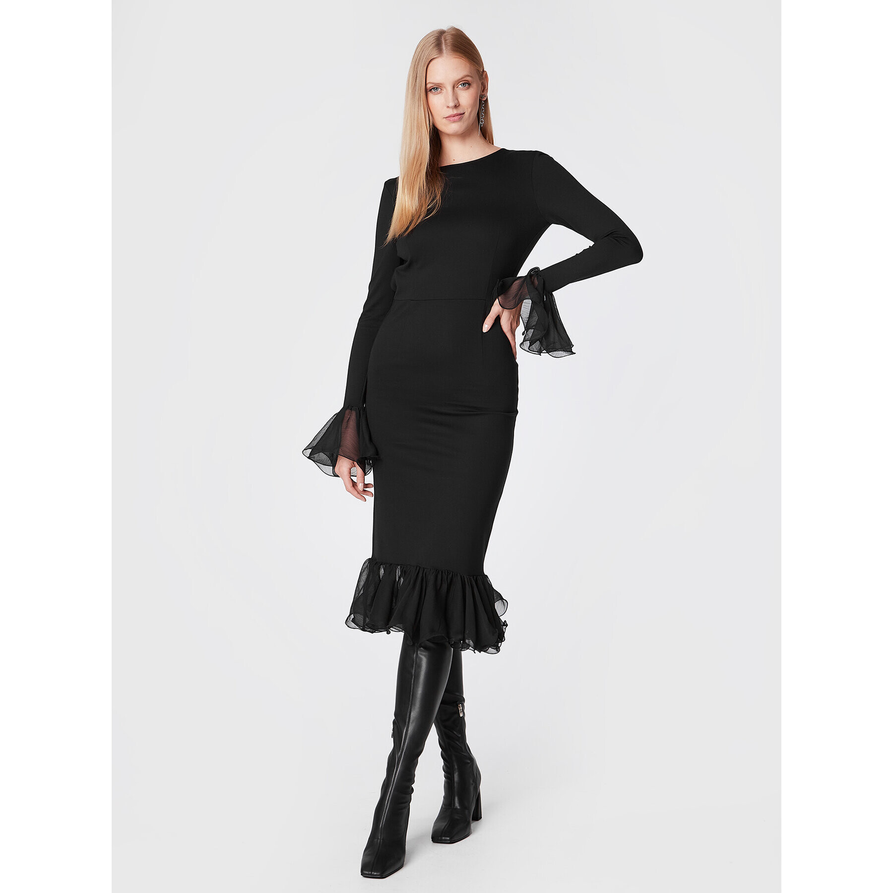 ROTATE Коктейлна рокля Heavy Jersey RT1870 Черен Regular Fit - Pepit.bg