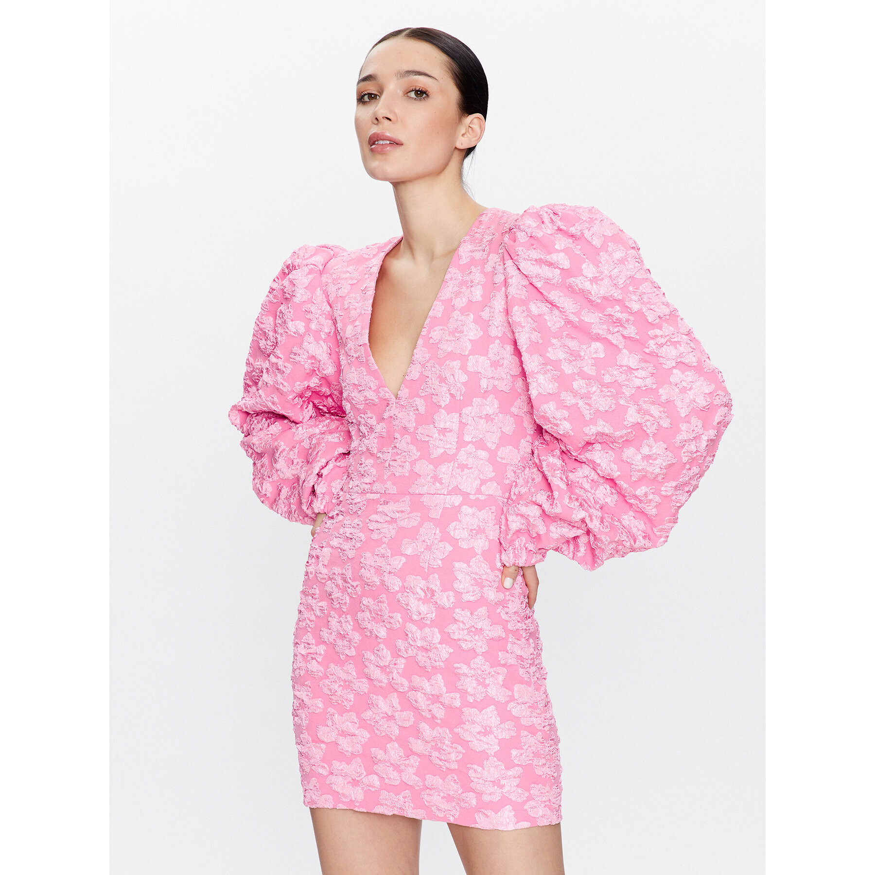 ROTATE Коктейлна рокля Jacquard Flower RT2395 Розов Regular Fit - Pepit.bg