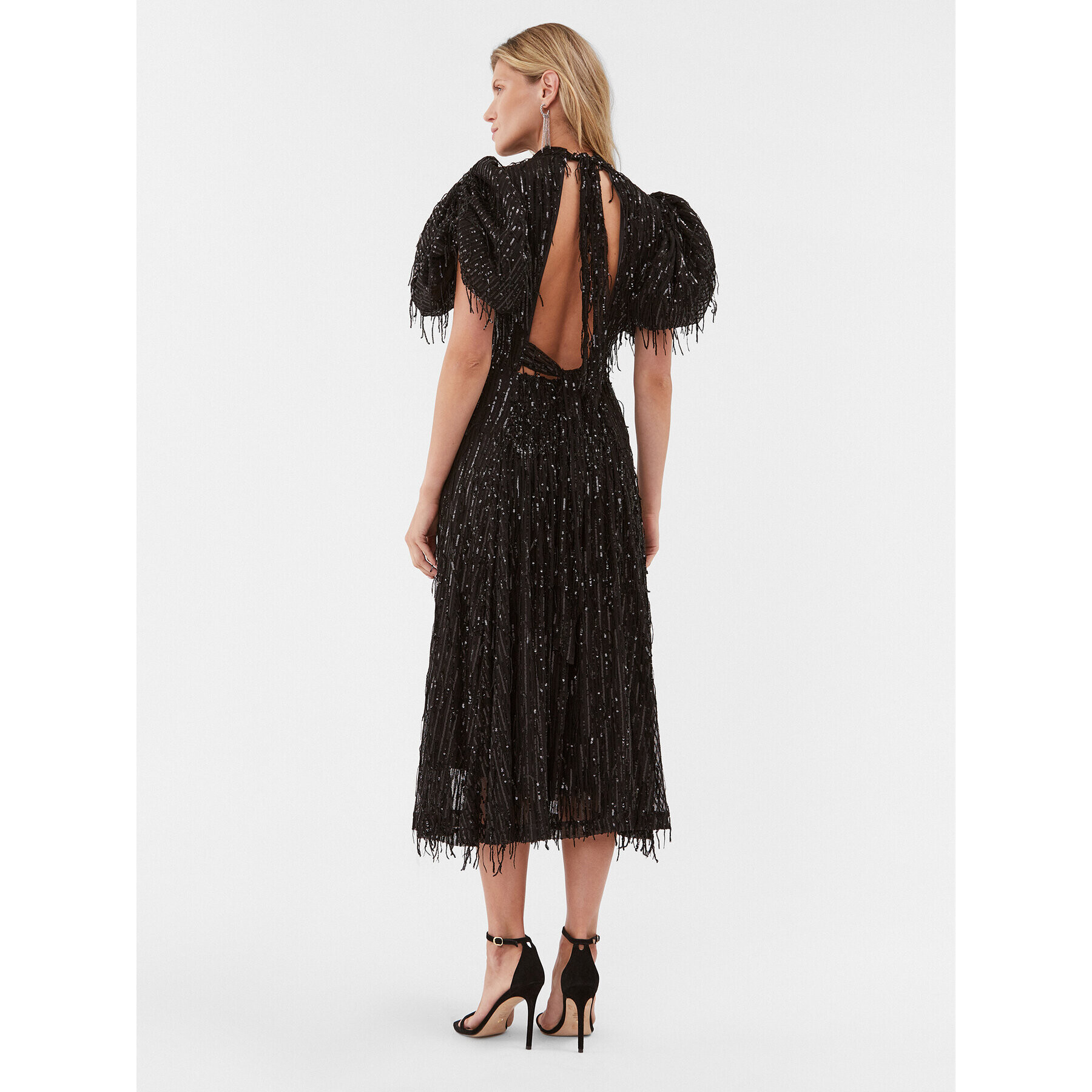 ROTATE Коктейлна рокля Sequin Midi Puff 111627100 Черен Regular Fit - Pepit.bg