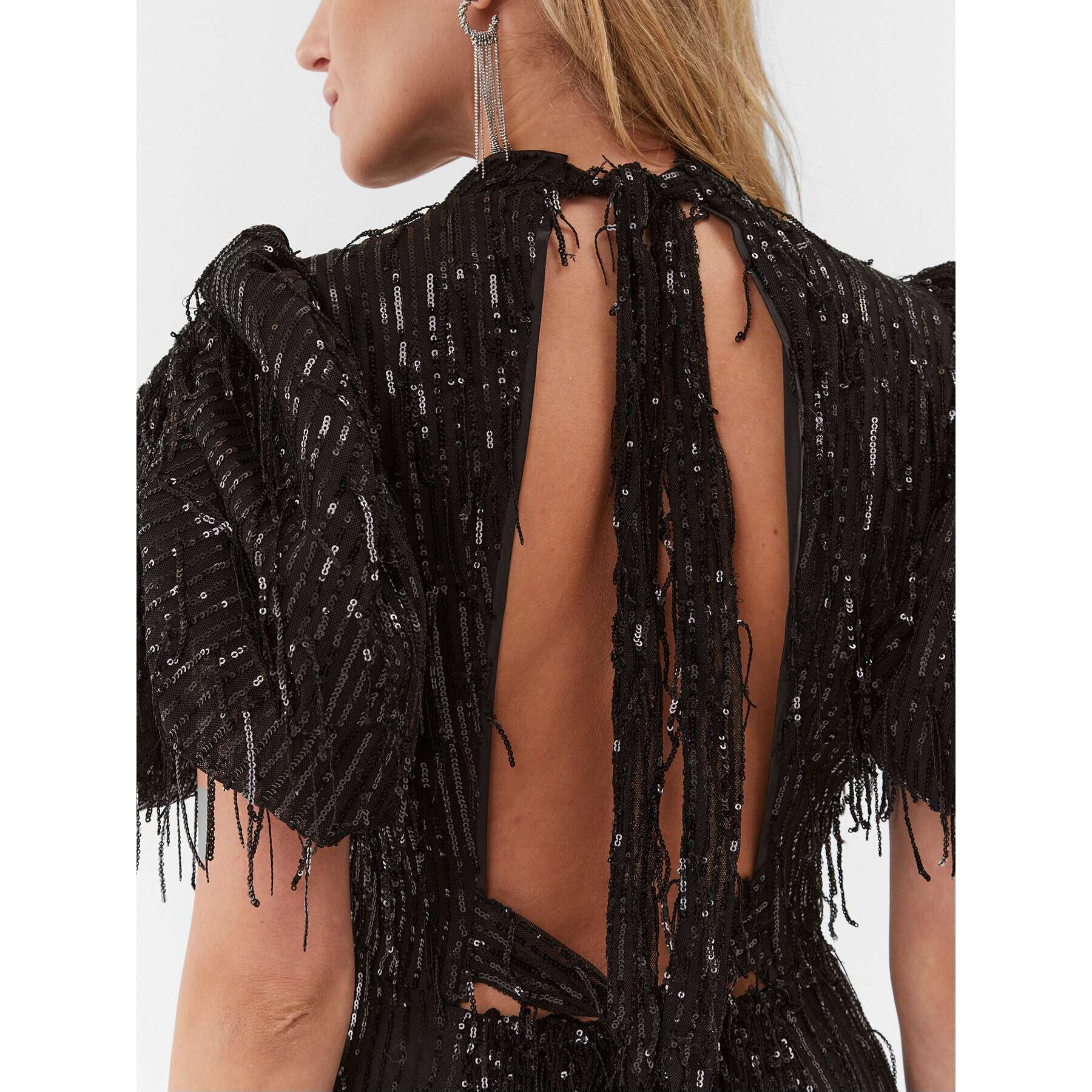 ROTATE Коктейлна рокля Sequin Midi Puff 111627100 Черен Regular Fit - Pepit.bg