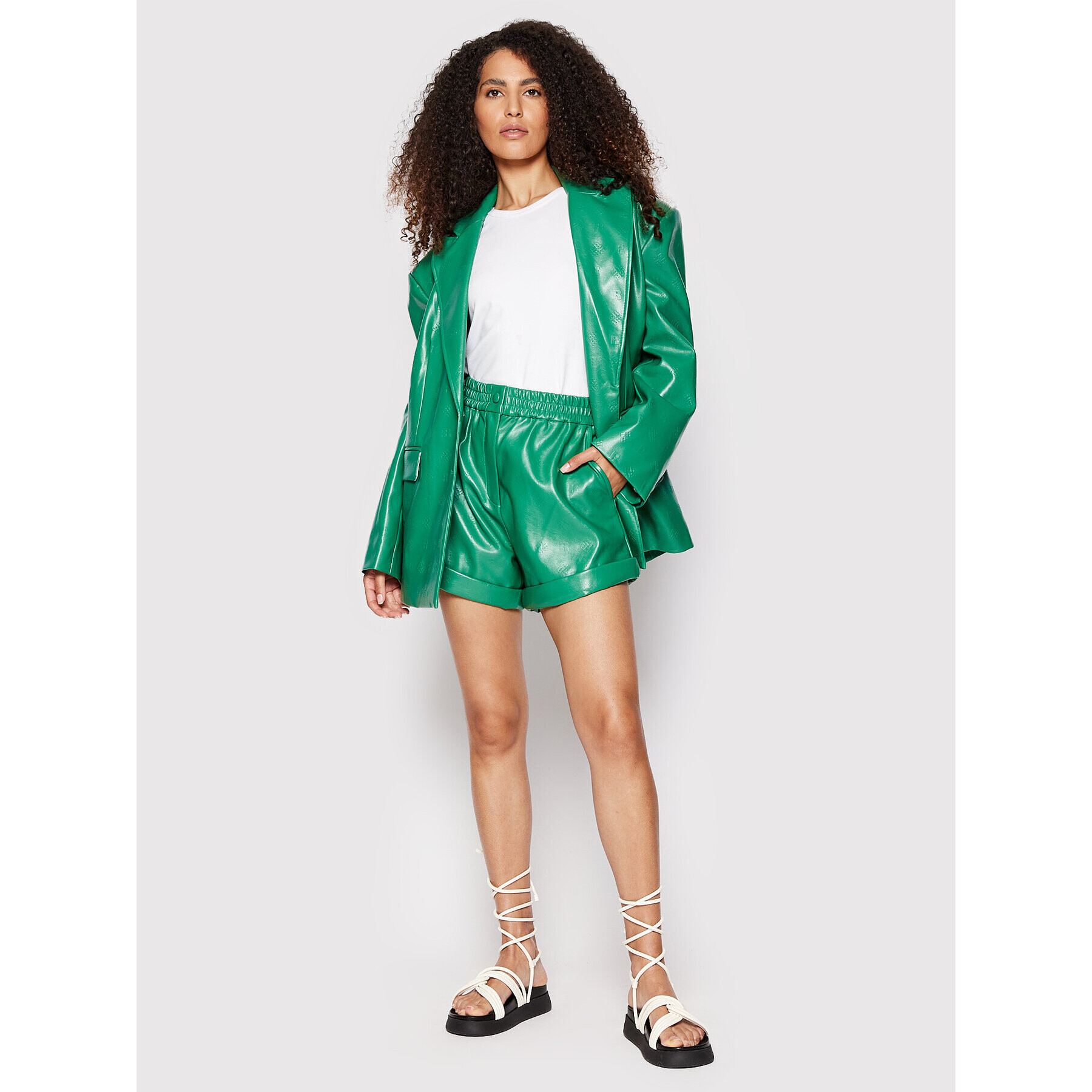 ROTATE Кожени шорти Belina Shorts RT1080 Зелен Regular Fit - Pepit.bg