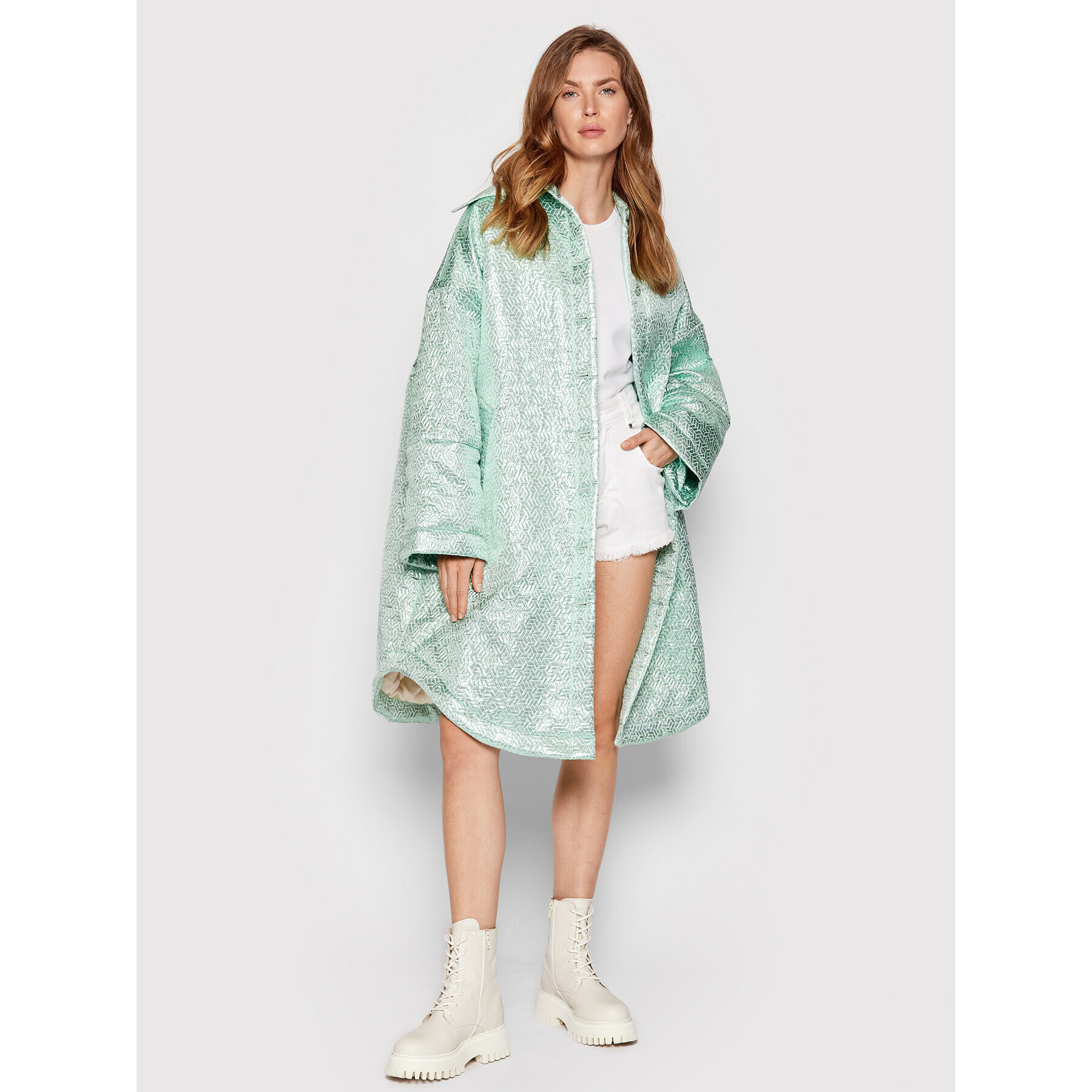 ROTATE Преходно палто Katrin RT1109 Зелен Oversize - Pepit.bg