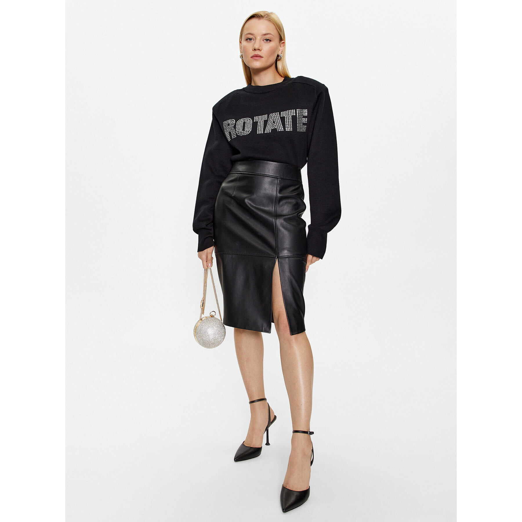 ROTATE Пуловер Firm Rhinestone 100115100 Черен Regular Fit - Pepit.bg