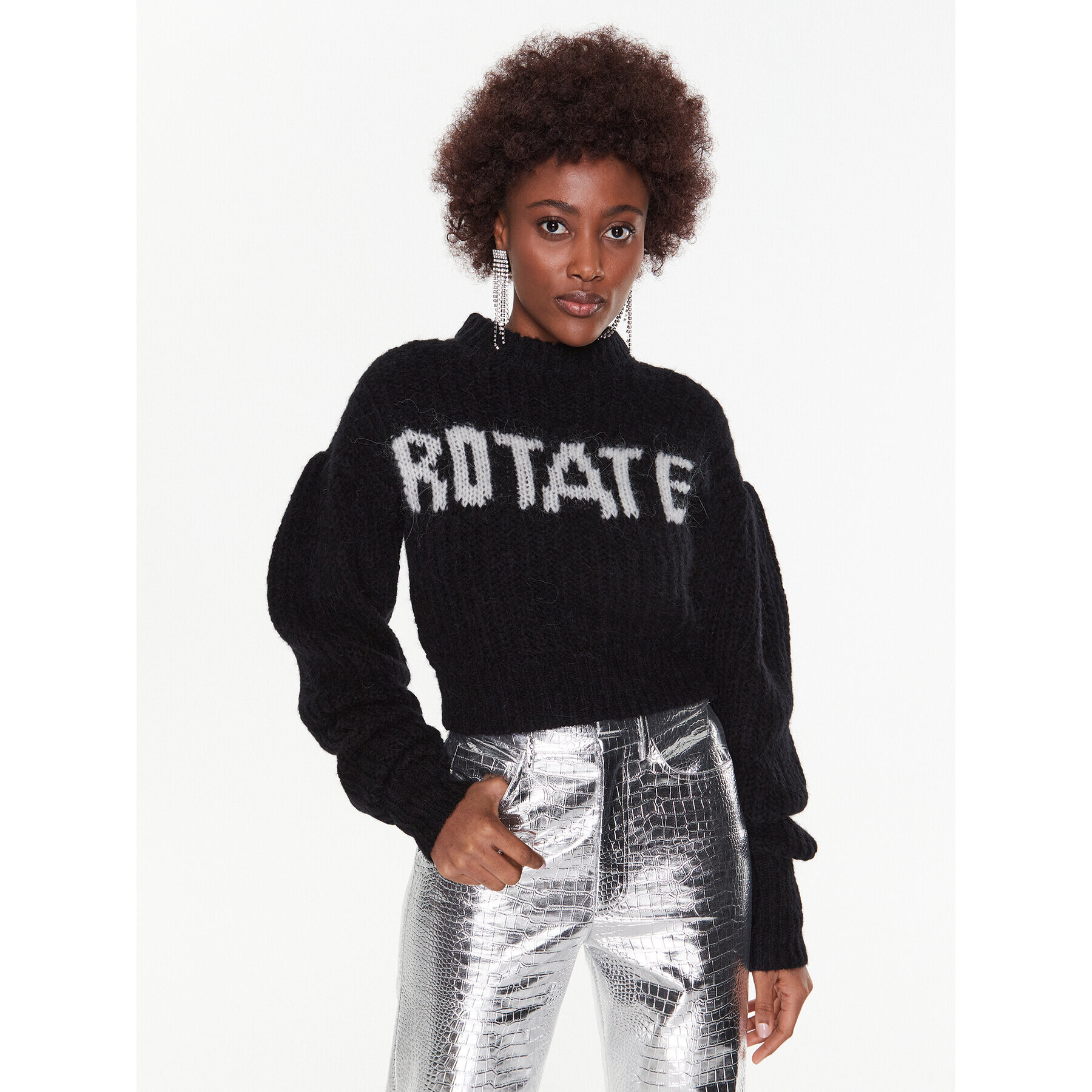 ROTATE Пуловер Knit Puff-Sleeve RT2286 Черен Regular Fit - Pepit.bg
