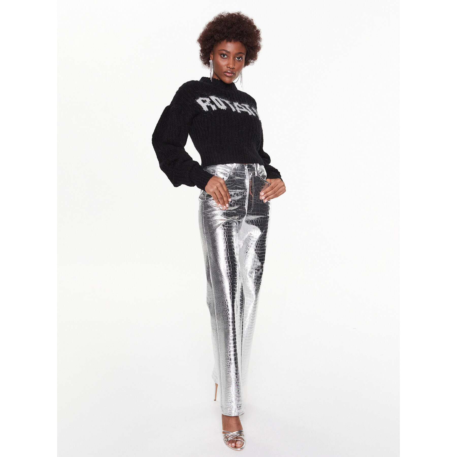 ROTATE Пуловер Knit Puff-Sleeve RT2286 Черен Regular Fit - Pepit.bg