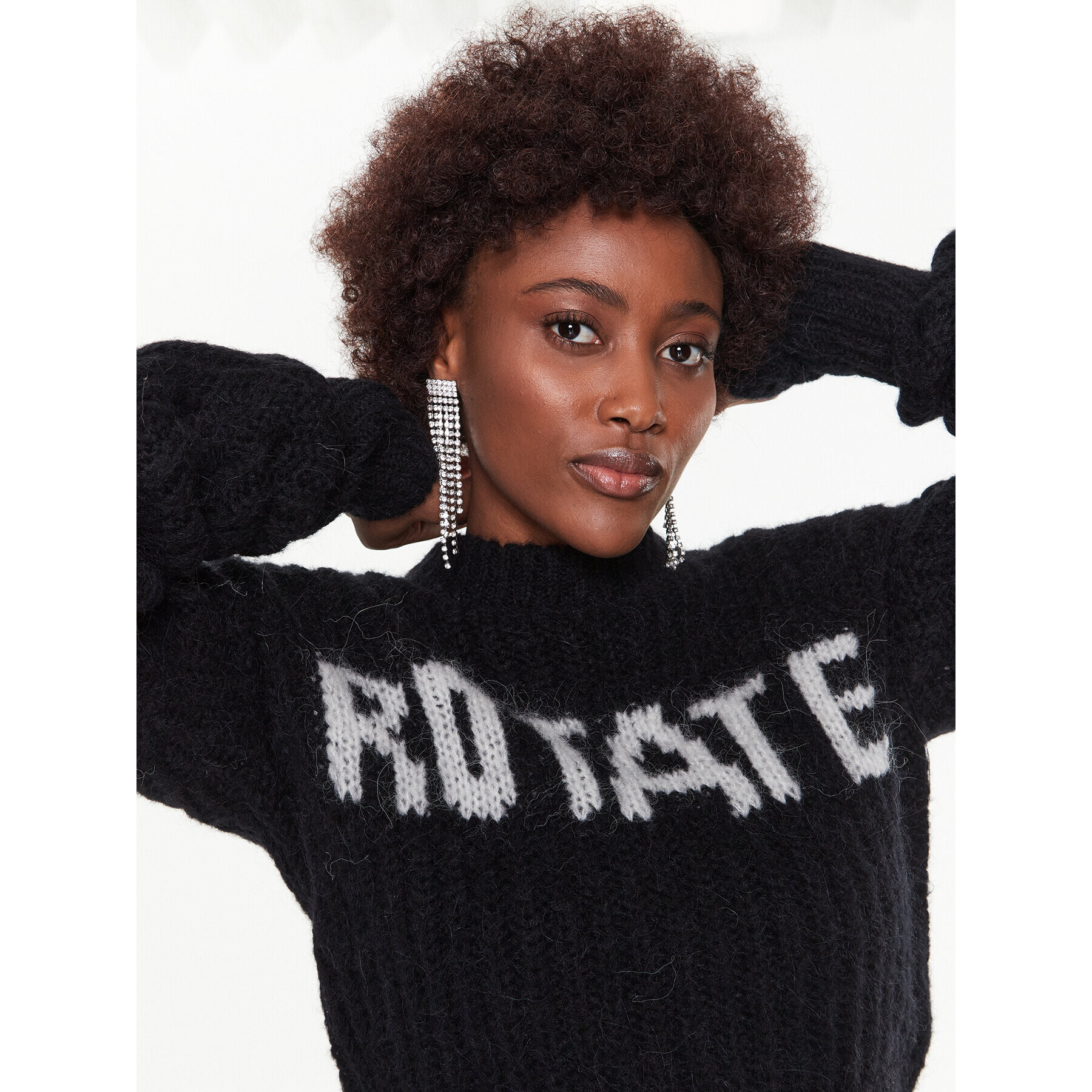 ROTATE Пуловер Knit Puff-Sleeve RT2286 Черен Regular Fit - Pepit.bg